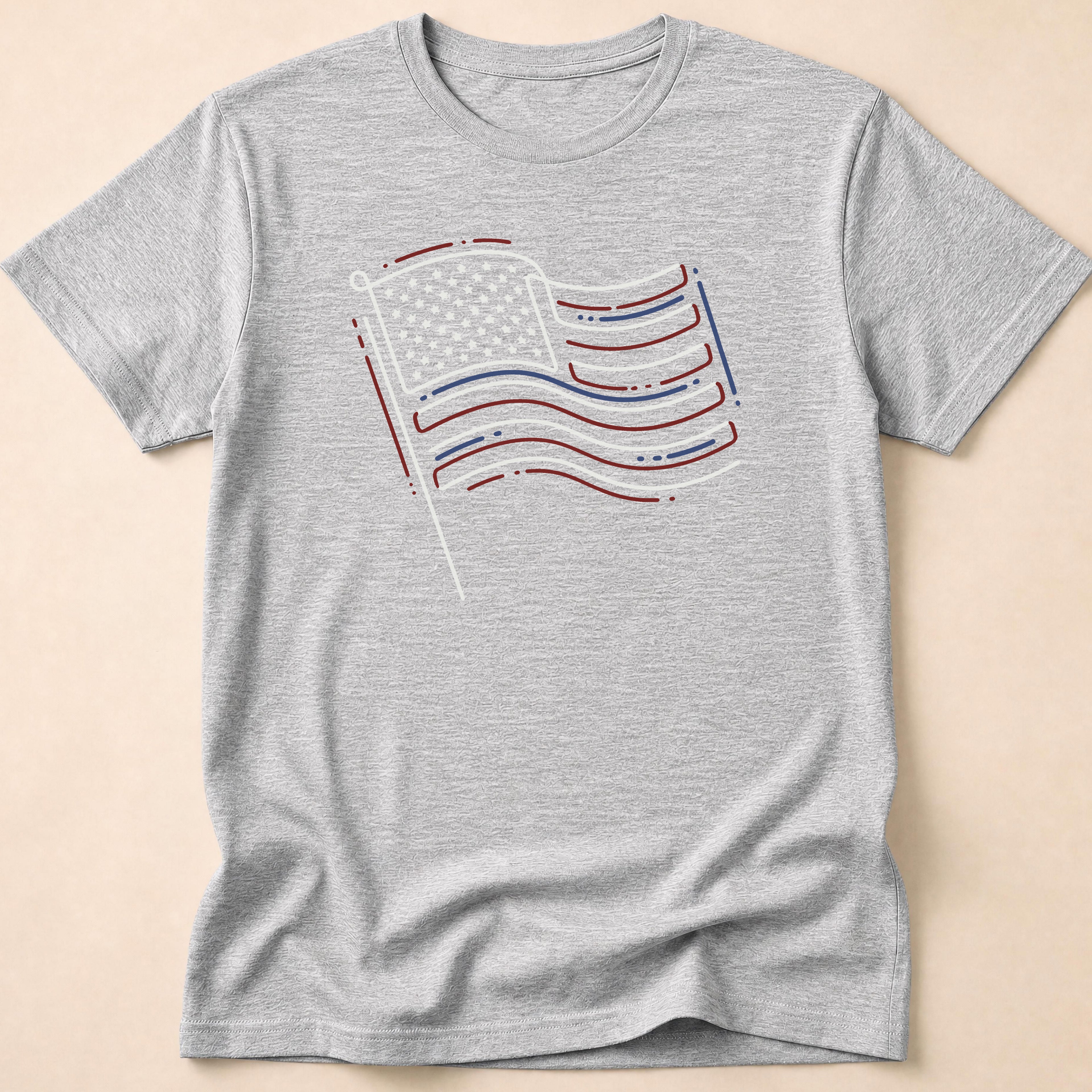 Minimalist Sketched Line Art American Flag T-Shirt