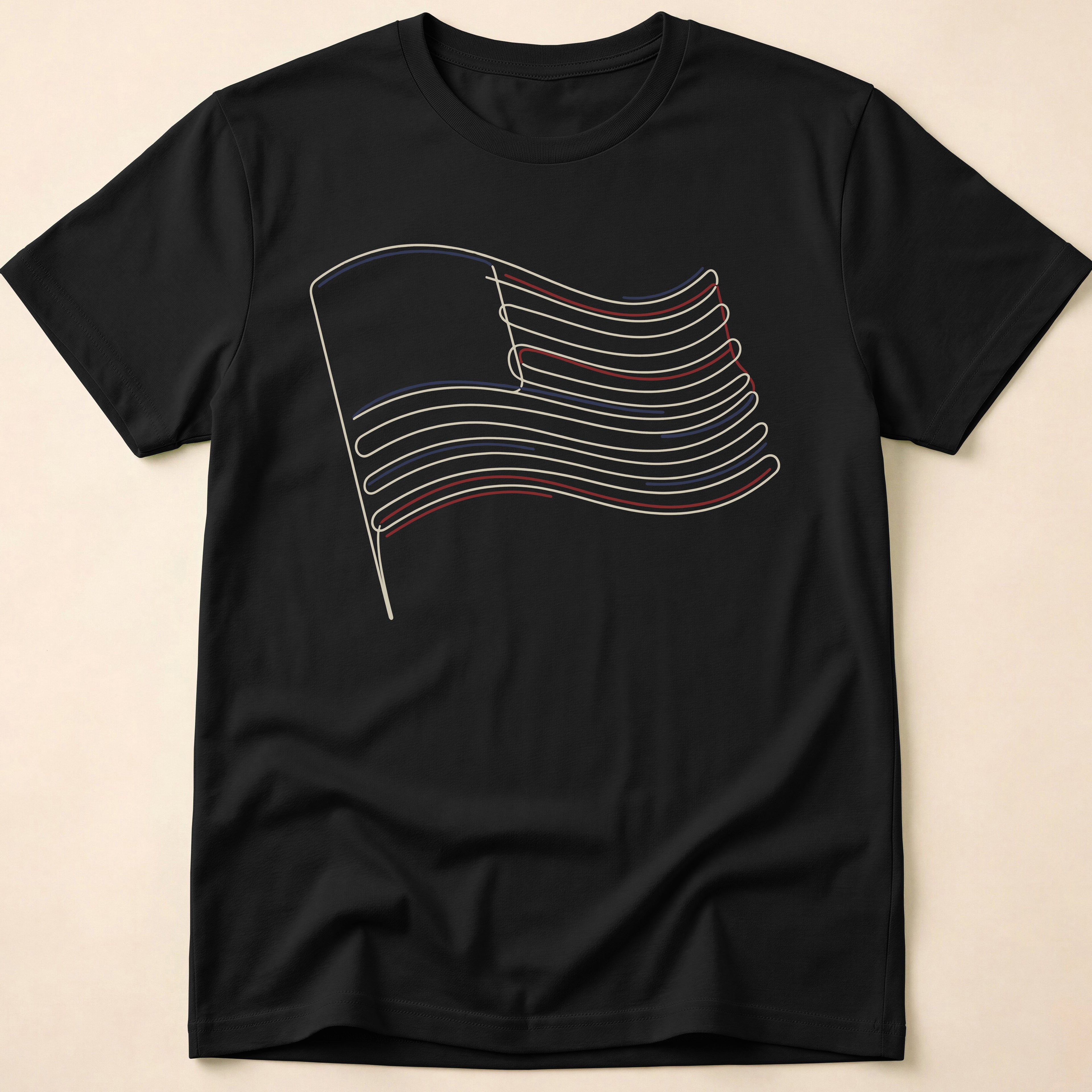 Minimalist Line Art American Flag T-Shirt