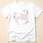 Botanical Floral Line Art American Flag T-Shirt