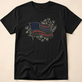 Boho Floral Line Art American Flag T-Shirt