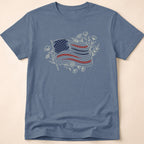 Boho Floral Line Art American Flag T-Shirt