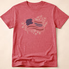 Boho Floral Line Art American Flag T-Shirt