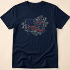 Boho Floral Line Art American Flag T-Shirt