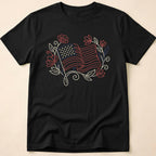 Elegant Floral Line Art American Flag T-Shirt