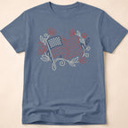 Elegant Floral Line Art American Flag T-Shirt