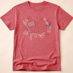 Elegant Floral Line Art American Flag T-Shirt