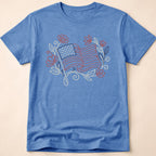 Elegant Floral Line Art American Flag T-Shirt