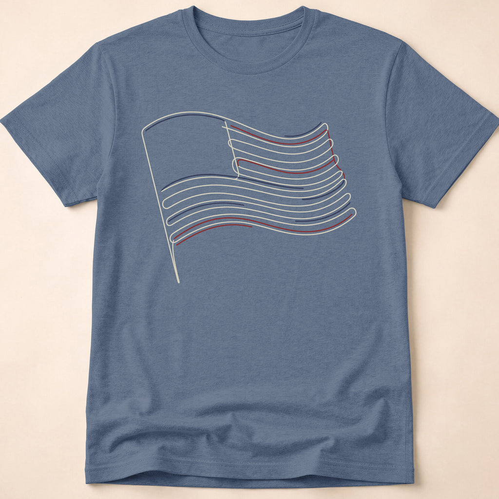 Minimalist Line Art American Flag T-Shirt
