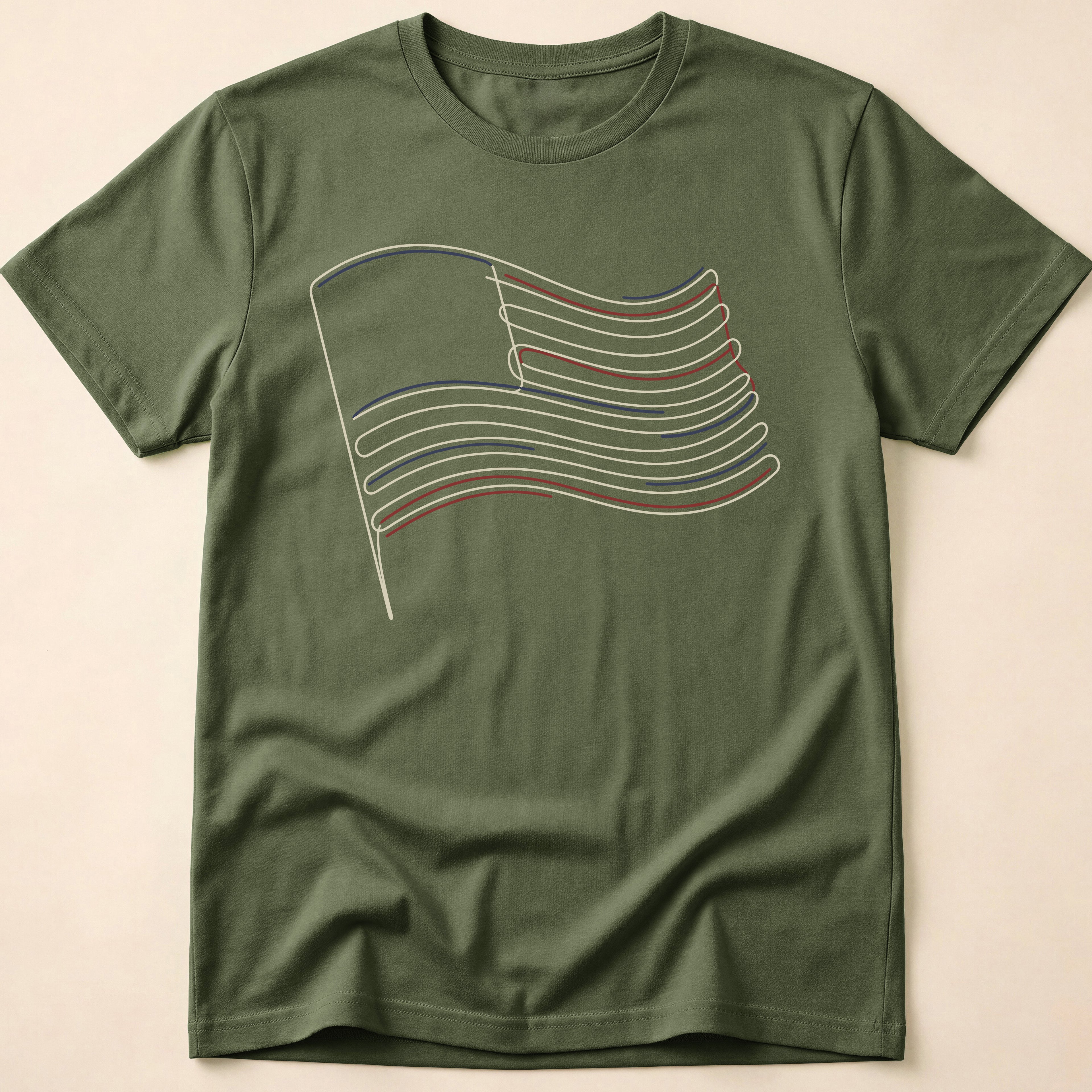 Minimalist Line Art American Flag T-Shirt