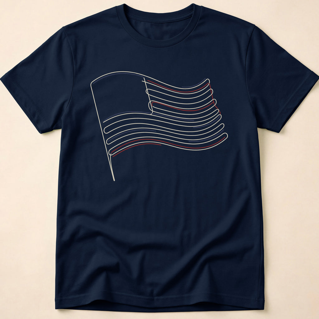Minimalist Line Art American Flag T-Shirt