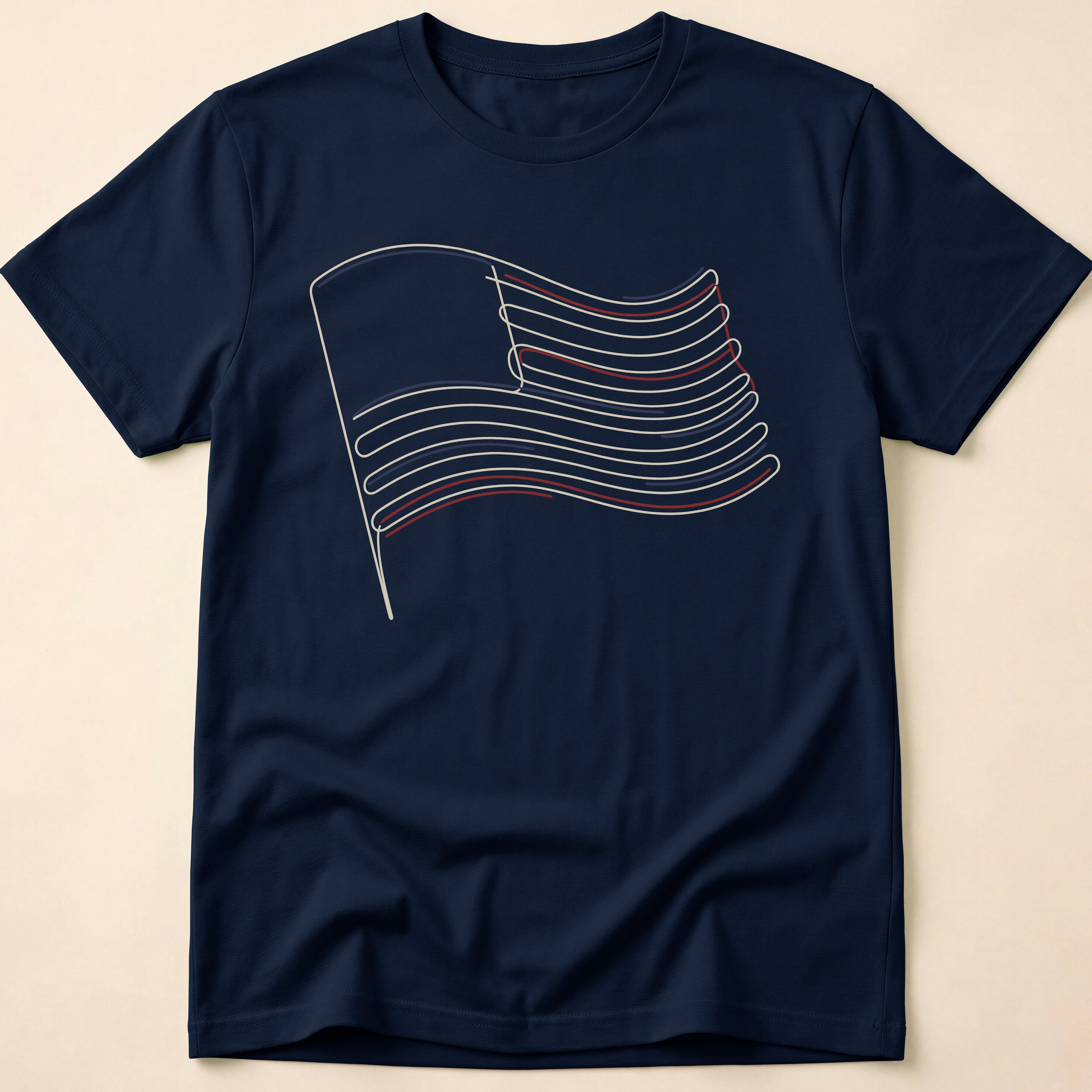 Minimalist Line Art American Flag T-Shirt