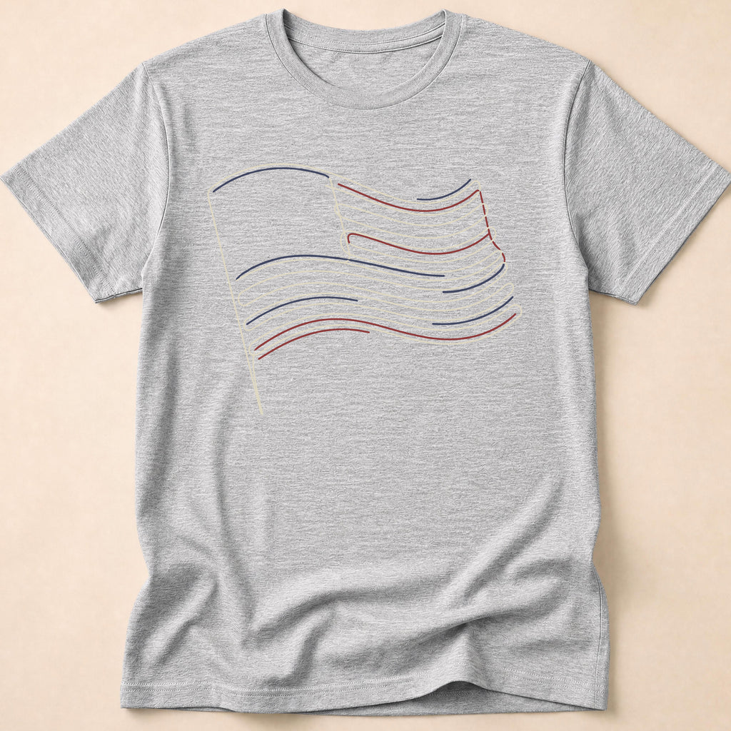 Minimalist Line Art American Flag T-Shirt