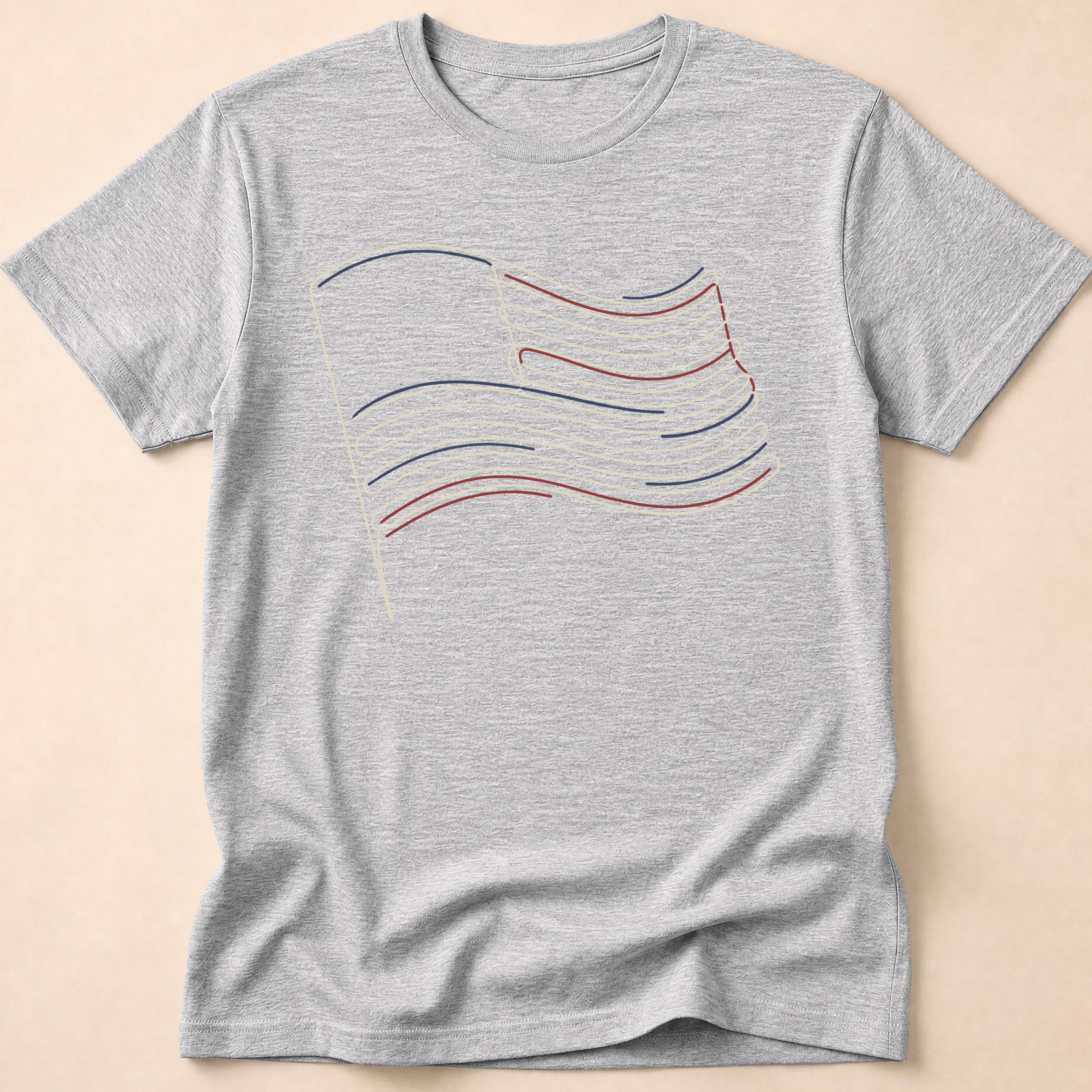 Minimalist Line Art American Flag T-Shirt