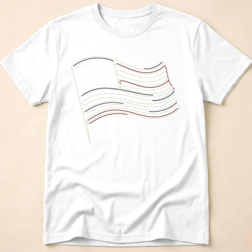 Minimalist Line Art American Flag T-Shirt