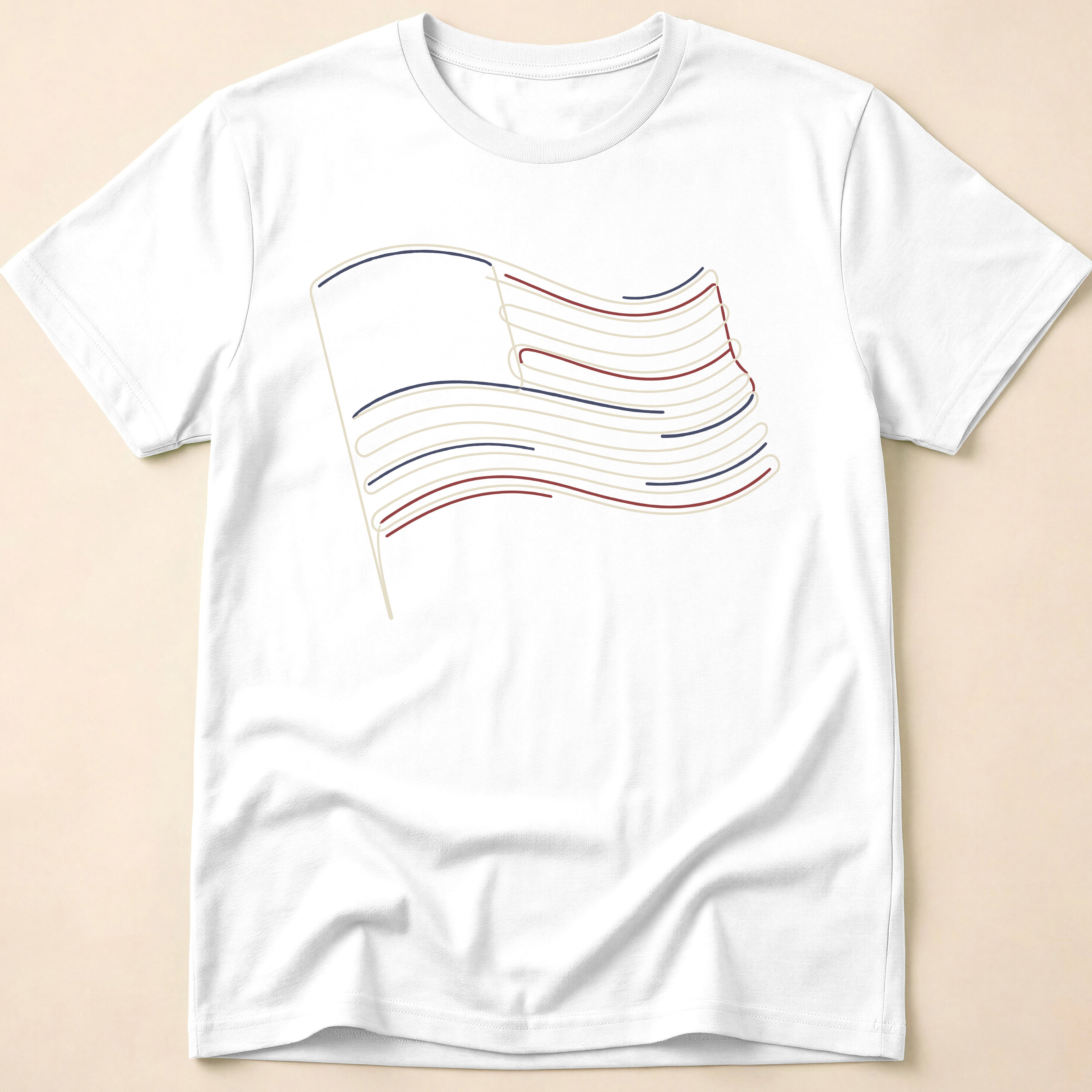Minimalist Line Art American Flag T-Shirt