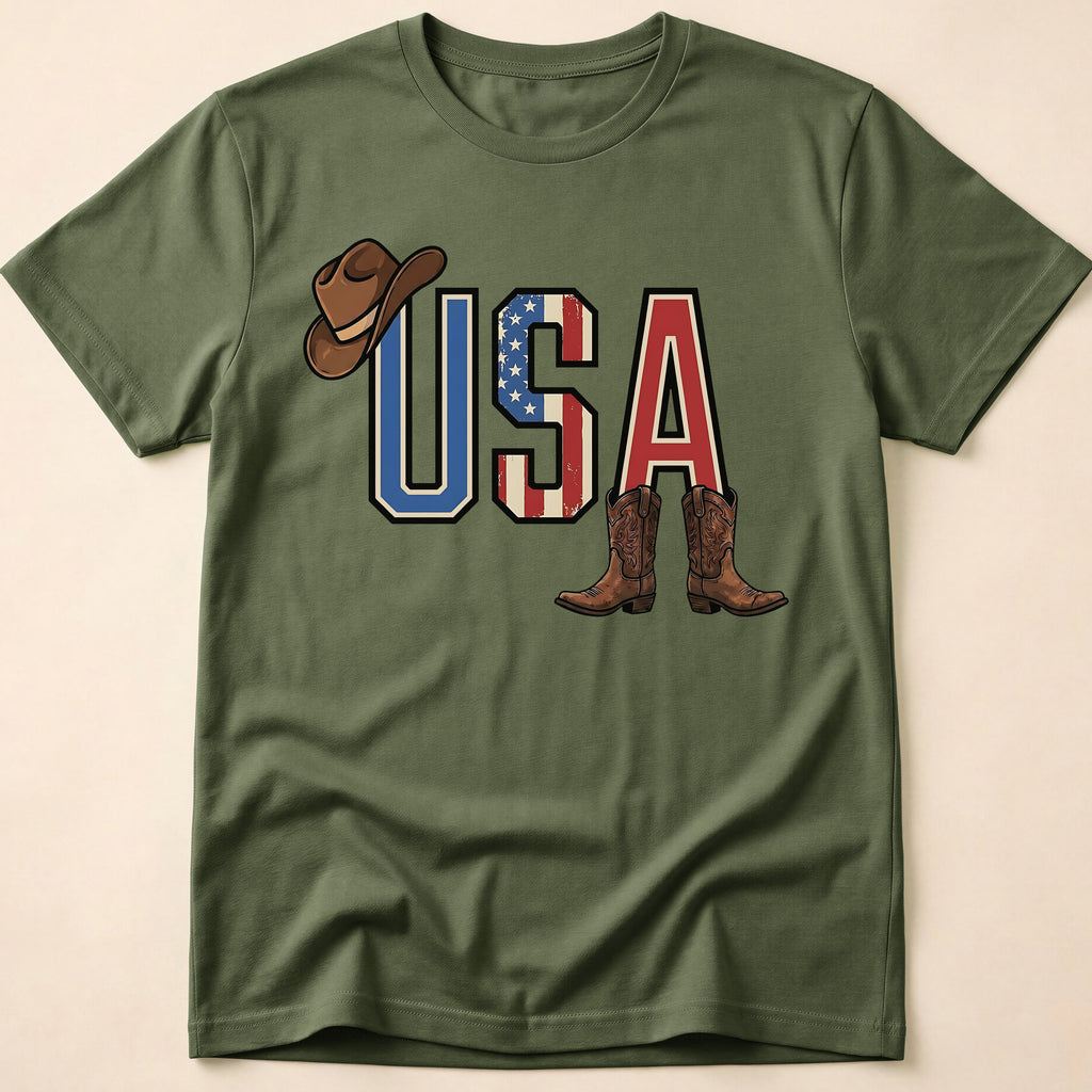 Western Cowboy Hat And Boots USA T-Shirt