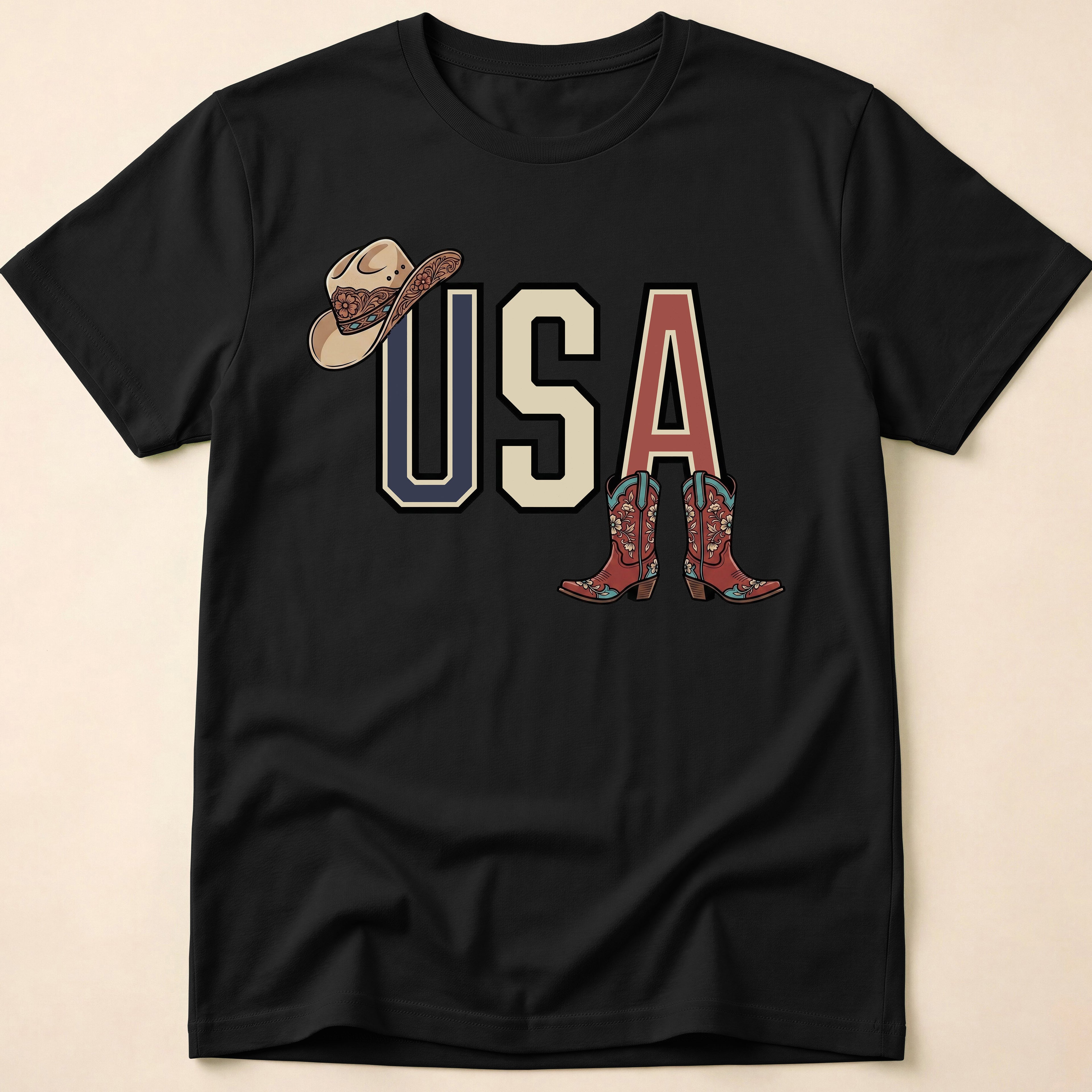 Floral Cowgirl Boots And Hat USA T-Shirt