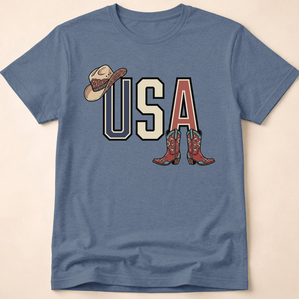 Floral Cowgirl Boots And Hat USA T-Shirt