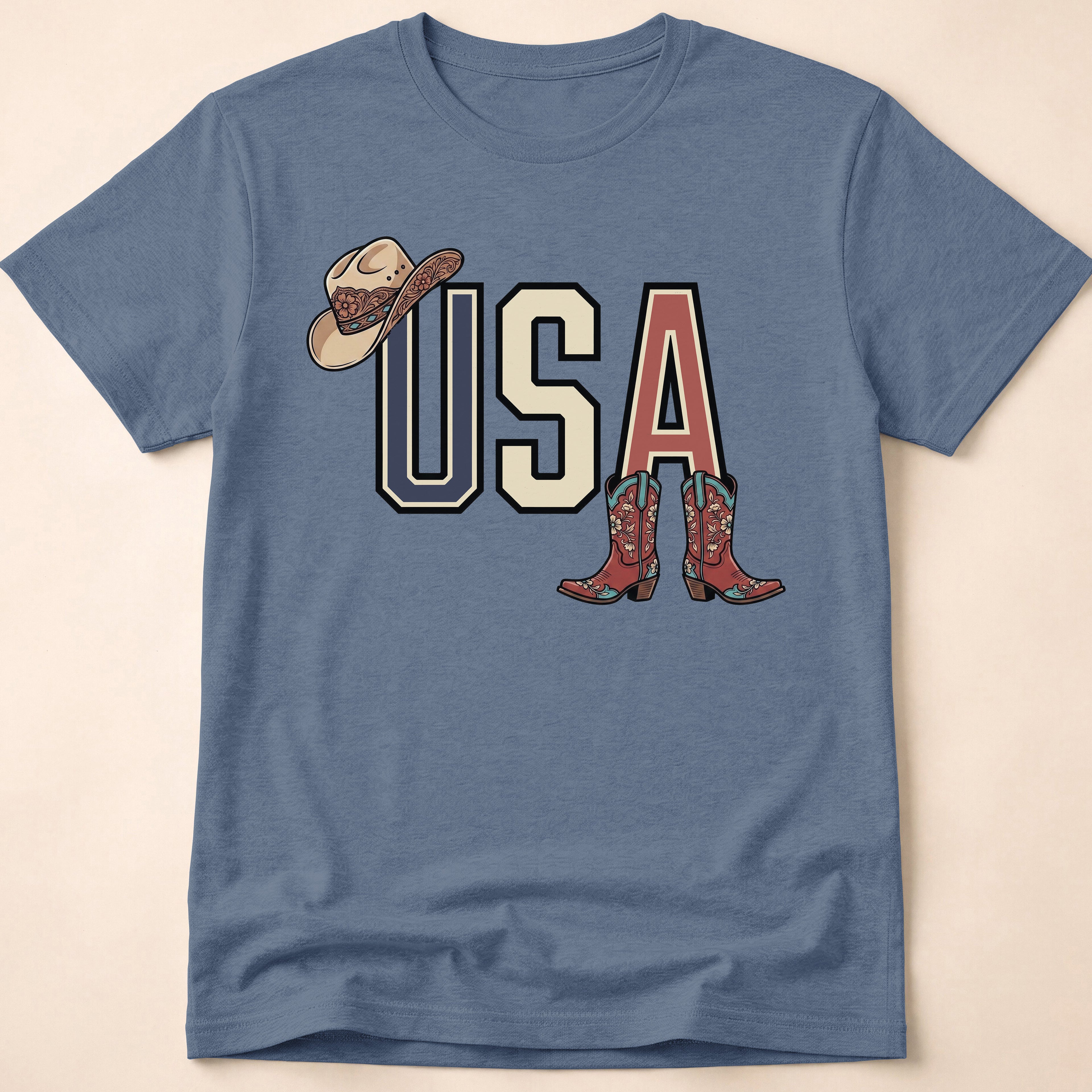 Floral Cowgirl Boots And Hat USA T-Shirt