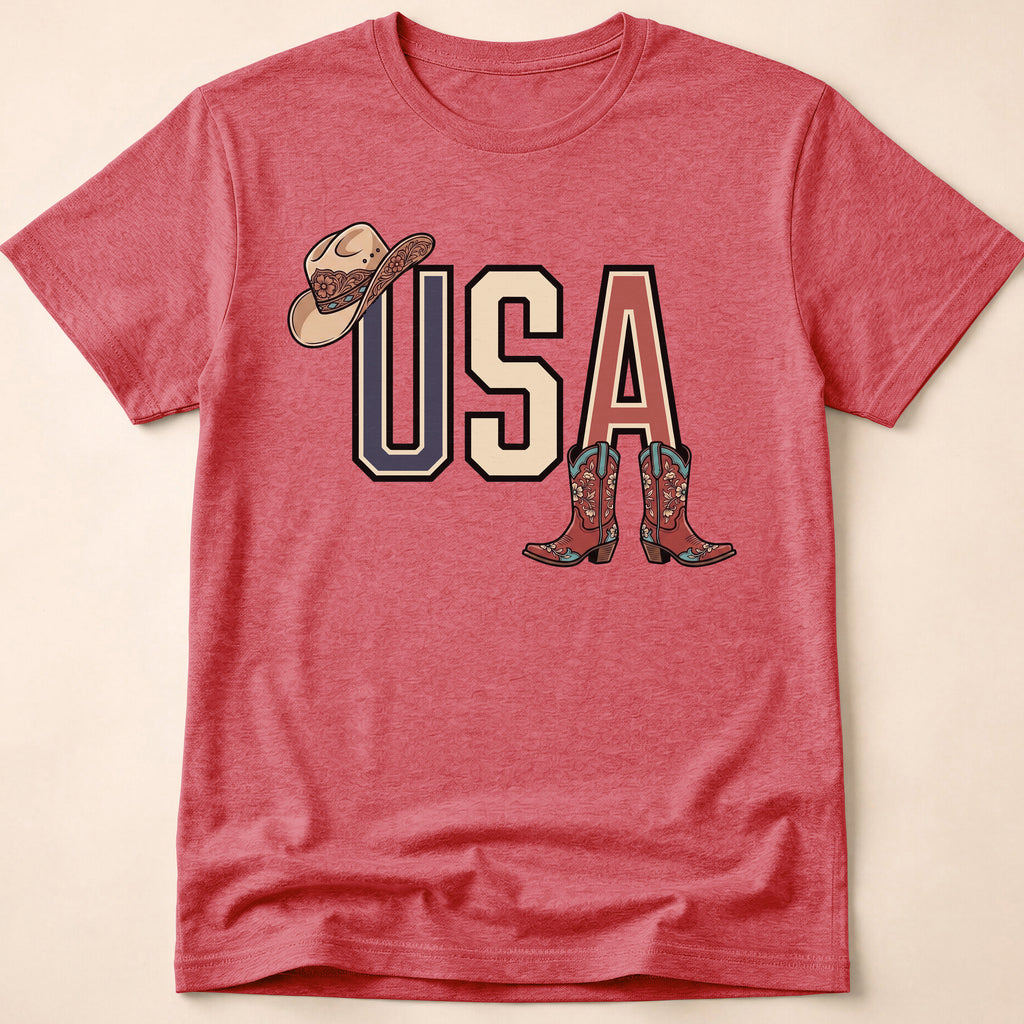 Floral Cowgirl Boots And Hat USA T-Shirt
