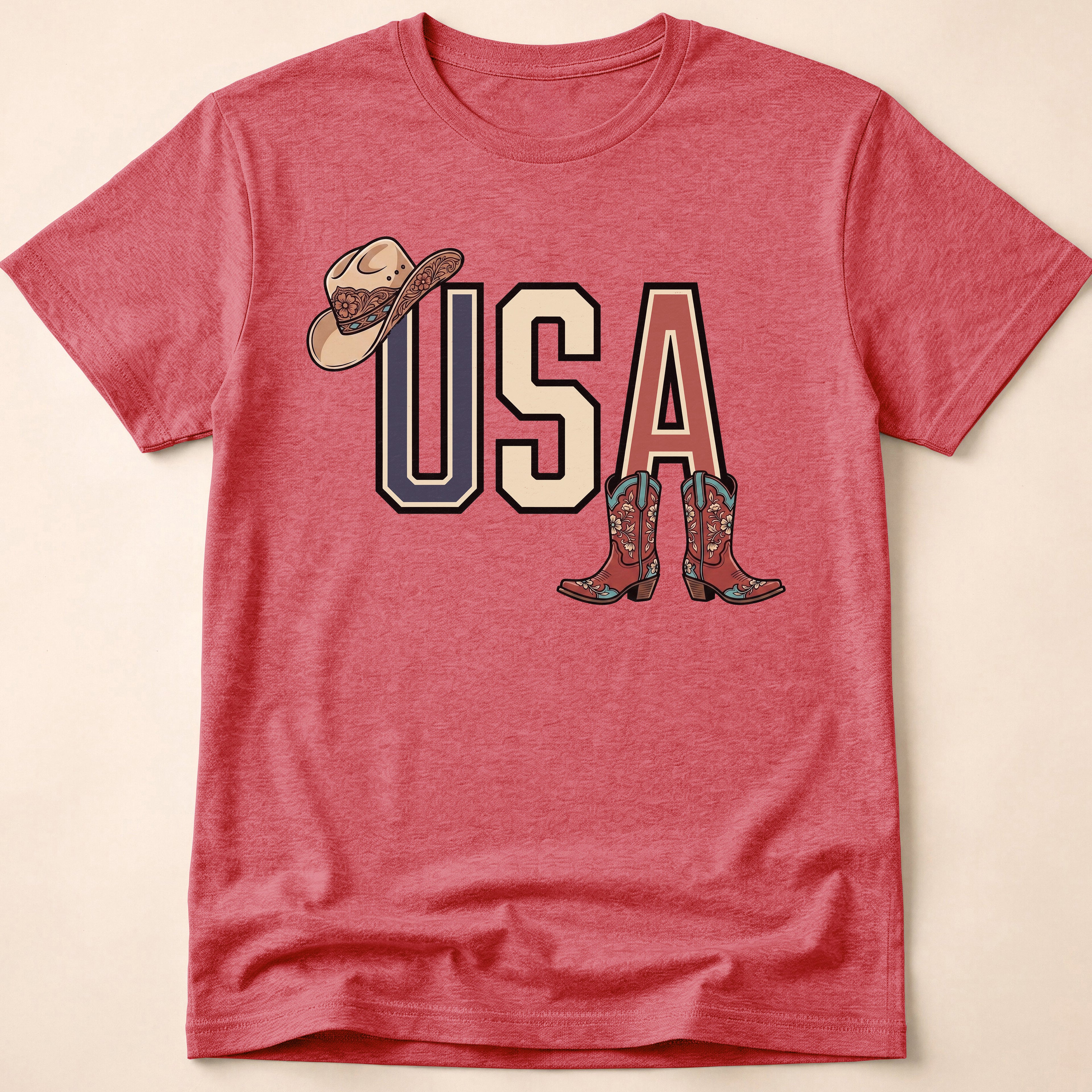 Floral Cowgirl Boots And Hat USA T-Shirt
