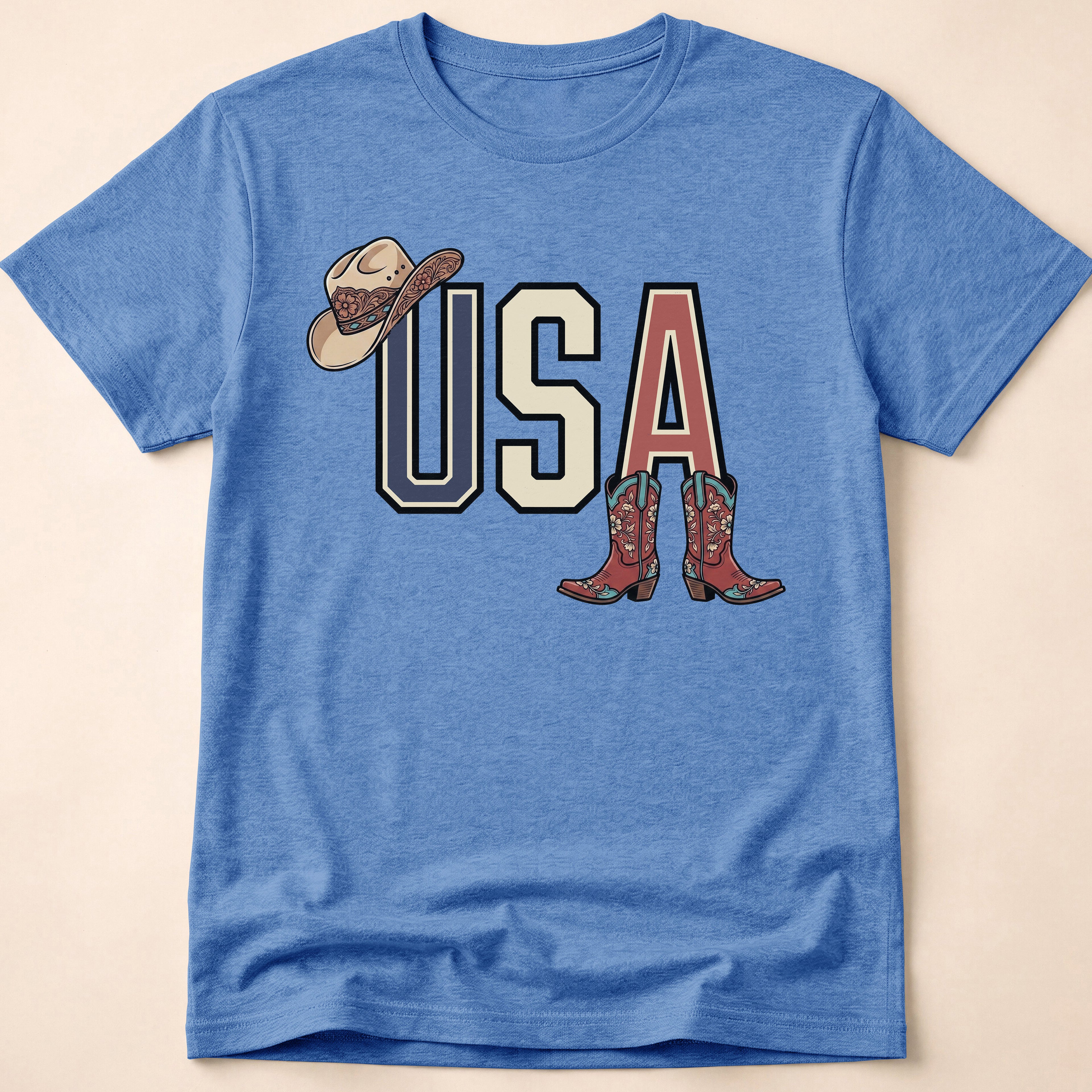 Floral Cowgirl Boots And Hat USA T-Shirt