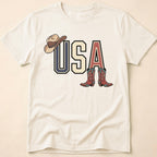 Floral Cowgirl Boots And Hat USA T-Shirt