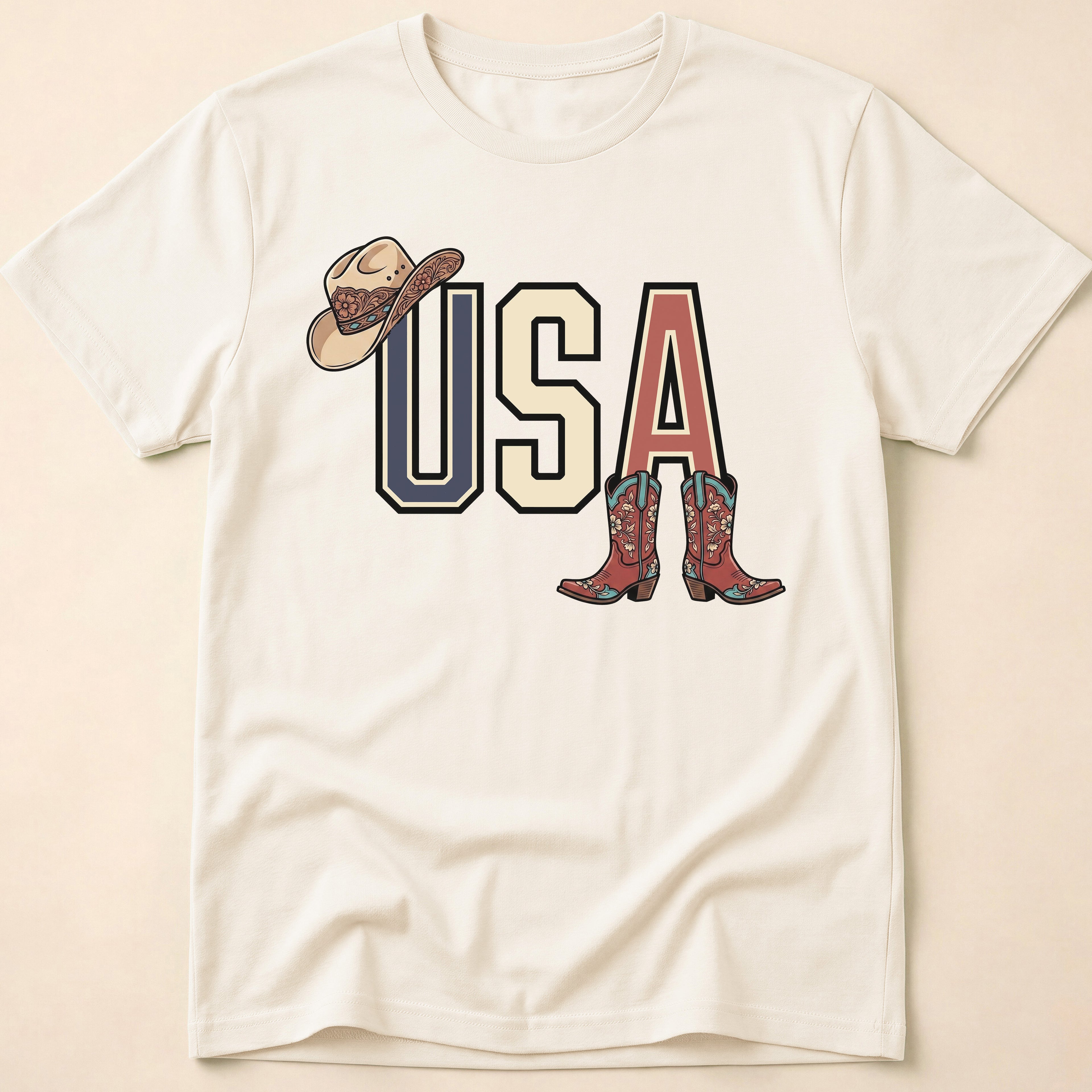 Floral Cowgirl Boots And Hat USA T-Shirt