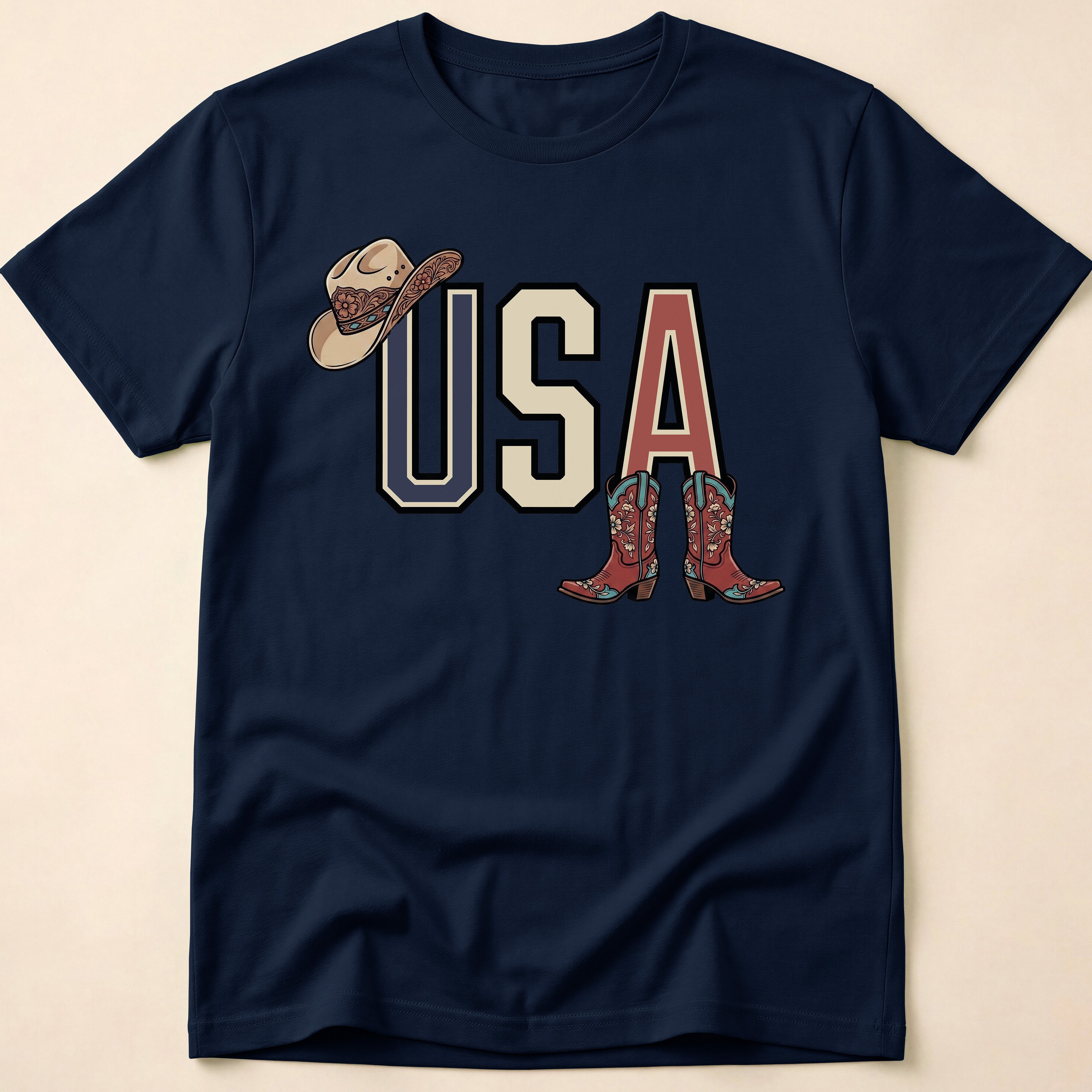 Floral Cowgirl Boots And Hat USA T-Shirt