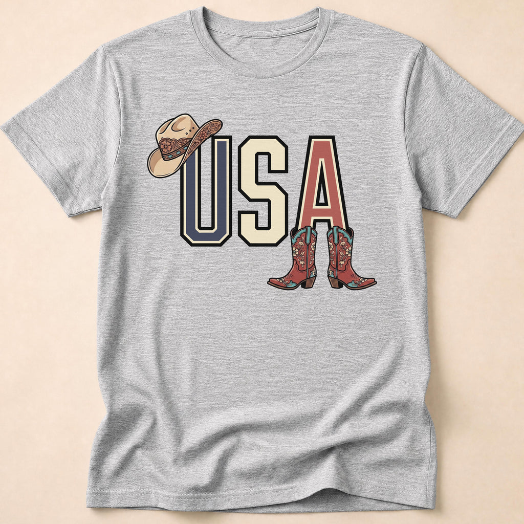 Floral Cowgirl Boots And Hat USA T-Shirt