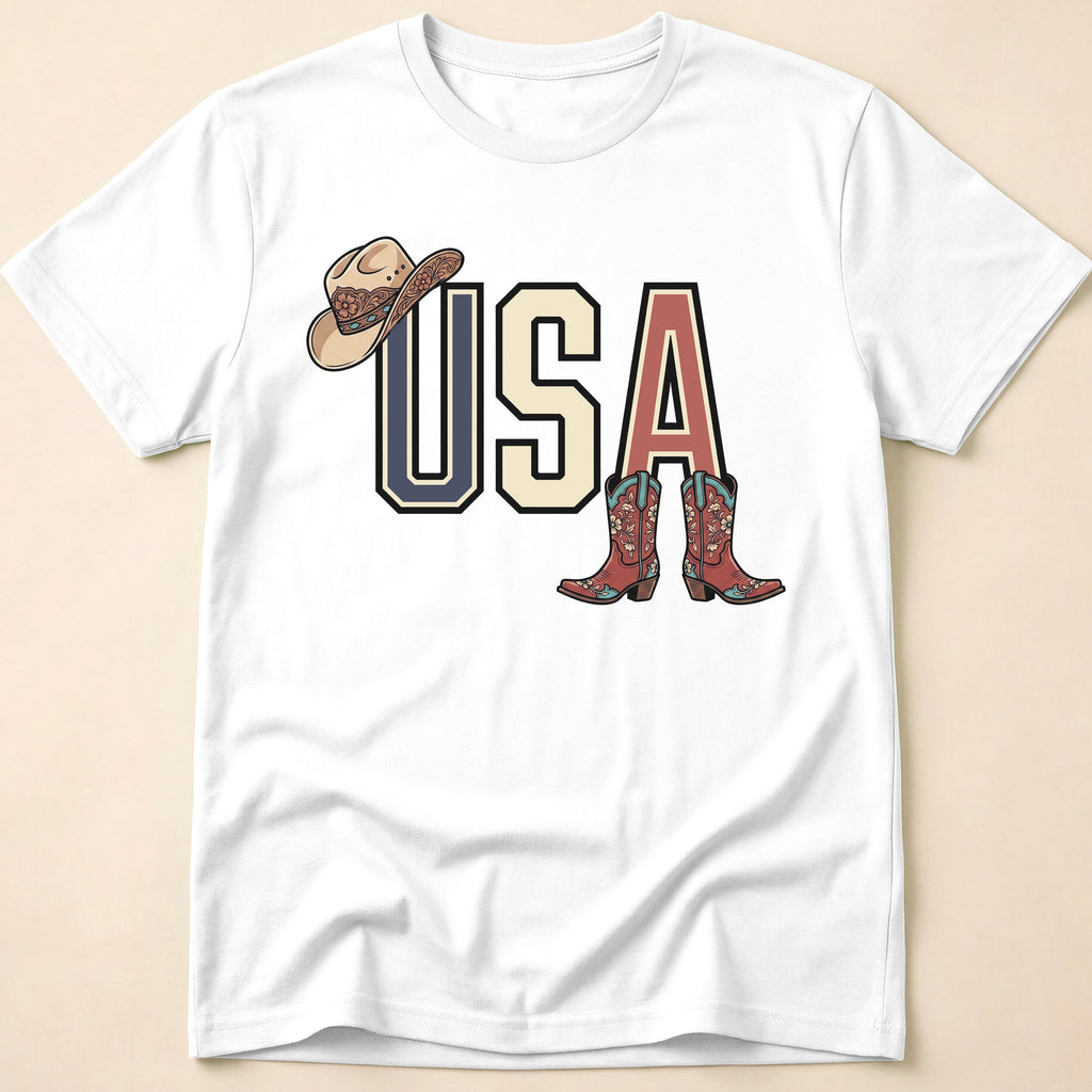 Floral Cowgirl Boots And Hat USA T-Shirt