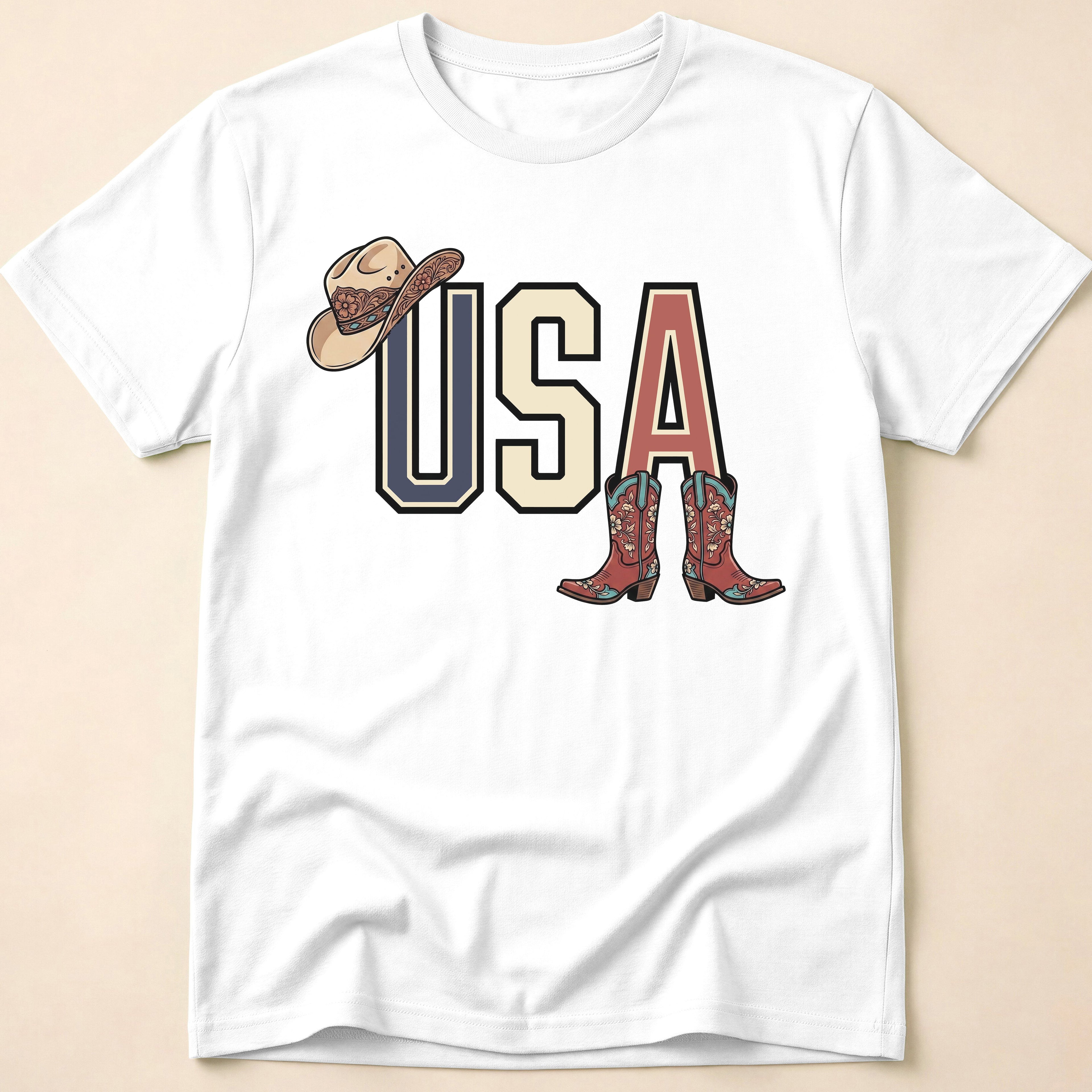 Floral Cowgirl Boots And Hat USA T-Shirt