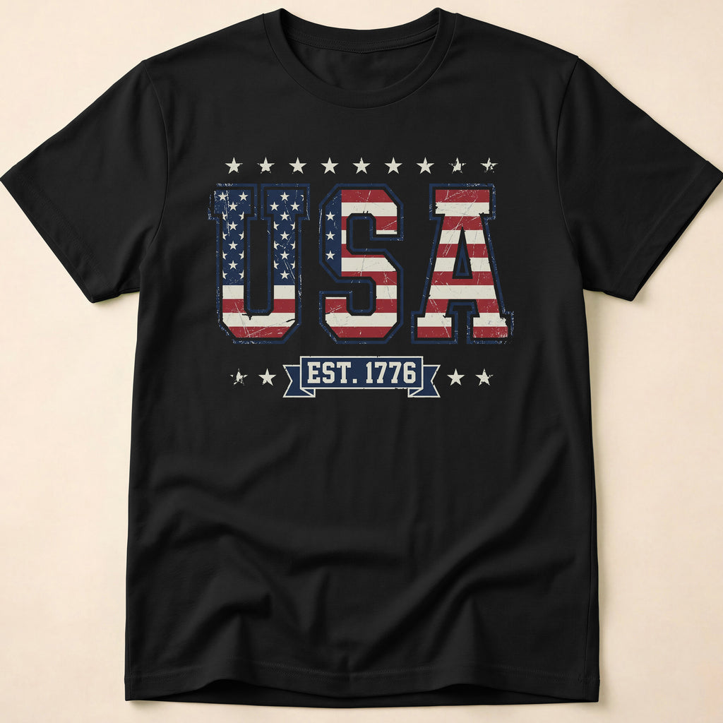 Distressed Collegiate USA Flag Est 1776 T-Shirt
