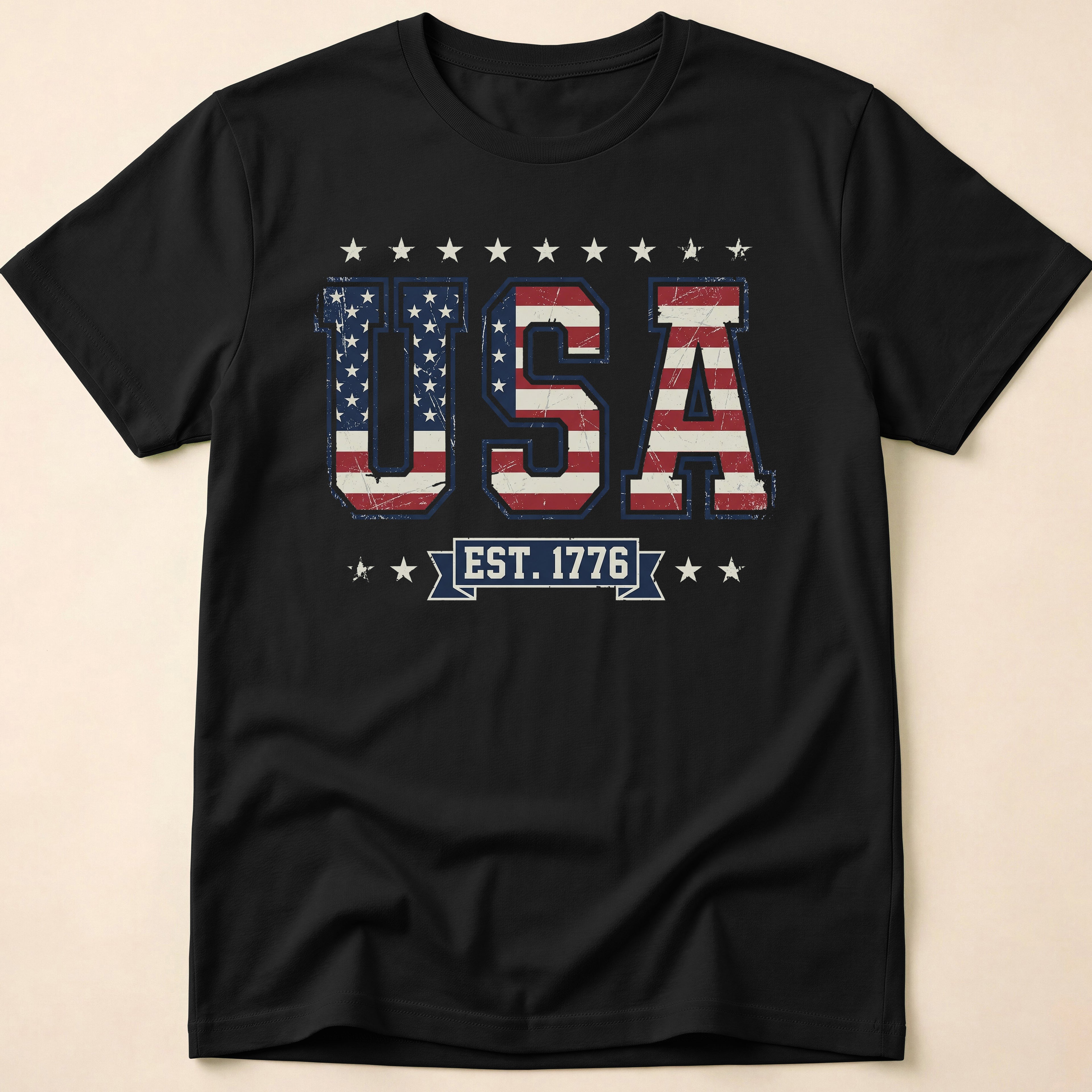 Distressed Collegiate USA Flag Est 1776 T-Shirt