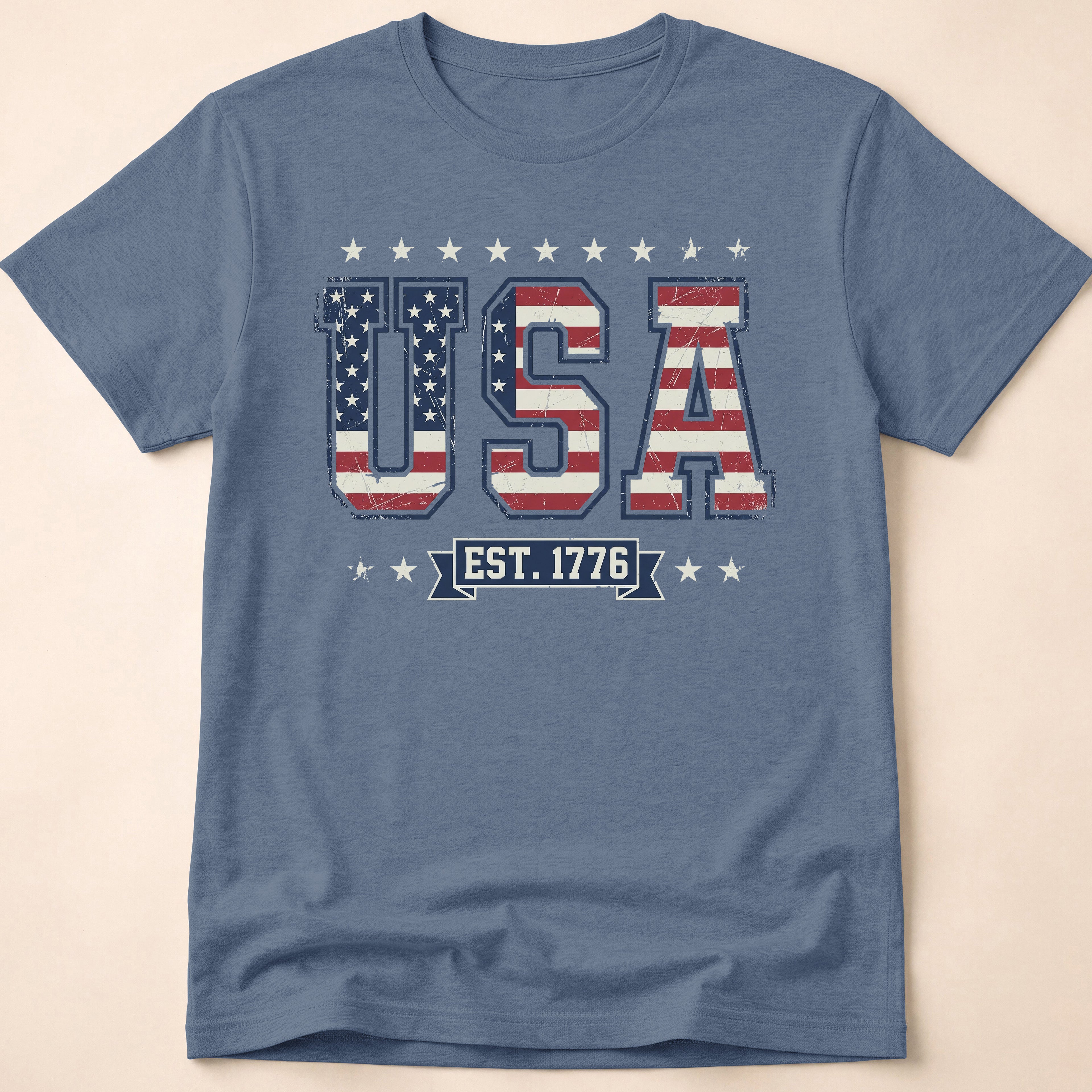 Distressed Collegiate USA Flag Est 1776 T-Shirt