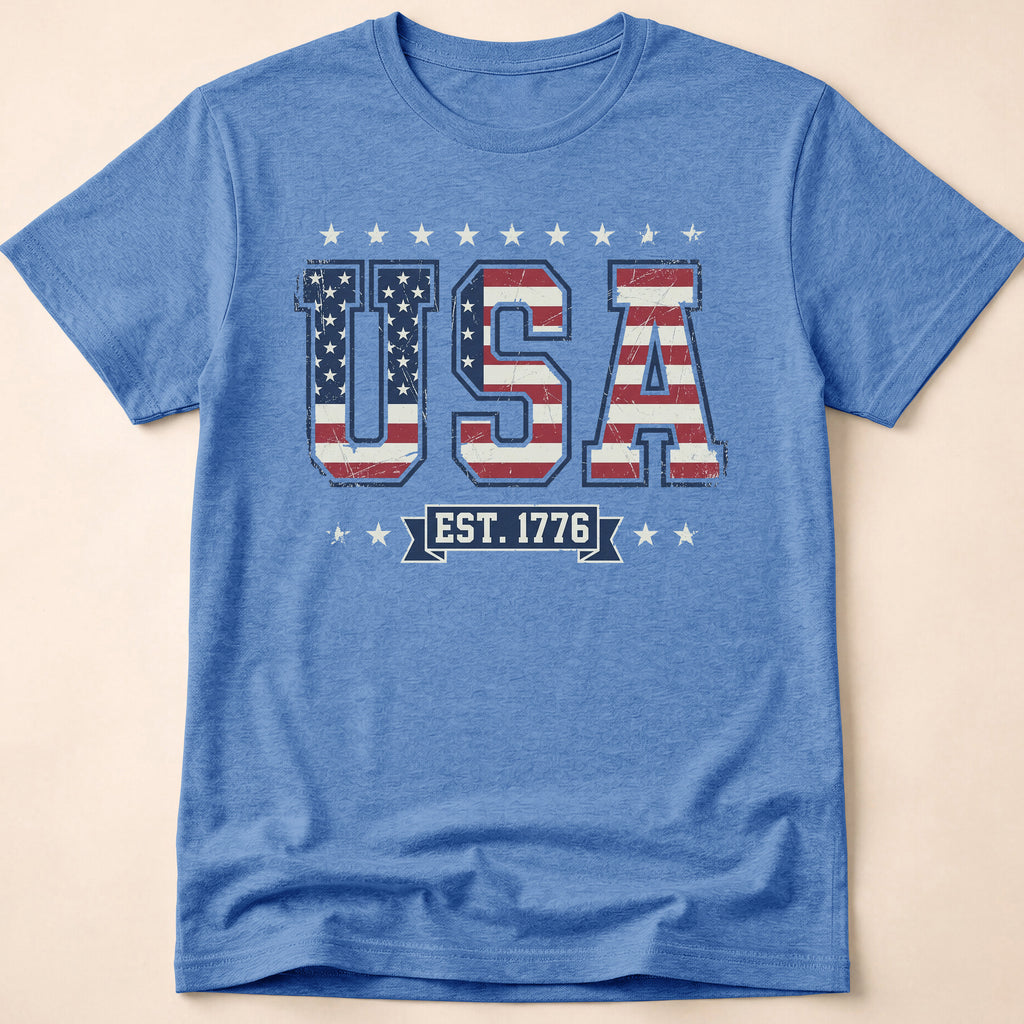 Distressed Collegiate USA Flag Est 1776 T-Shirt