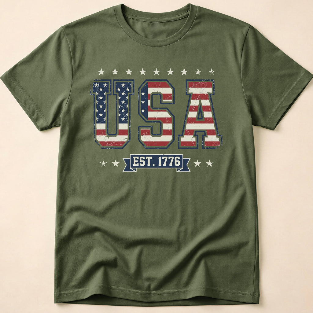 Distressed Collegiate USA Flag Est 1776 T-Shirt