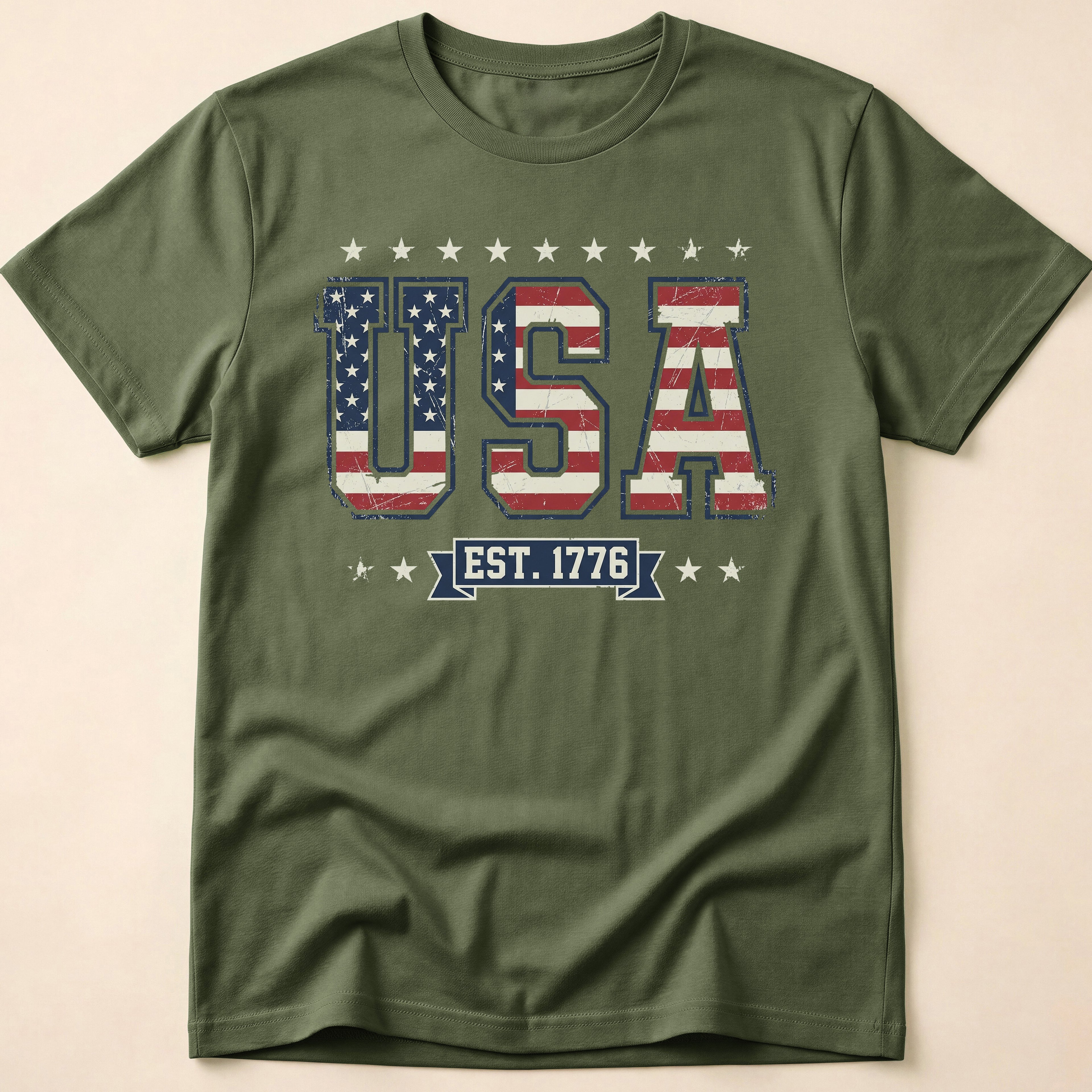 Distressed Collegiate USA Flag Est 1776 T-Shirt