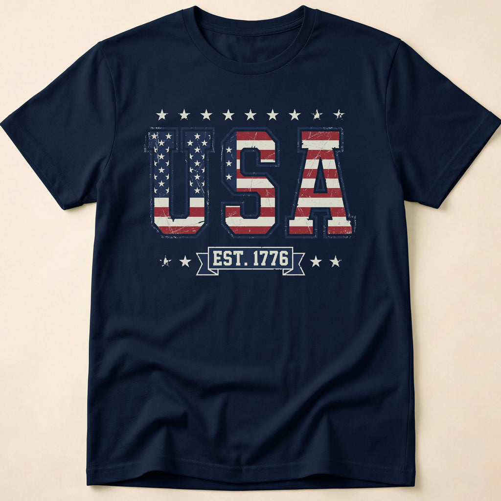 Distressed Collegiate USA Flag Est 1776 T-Shirt