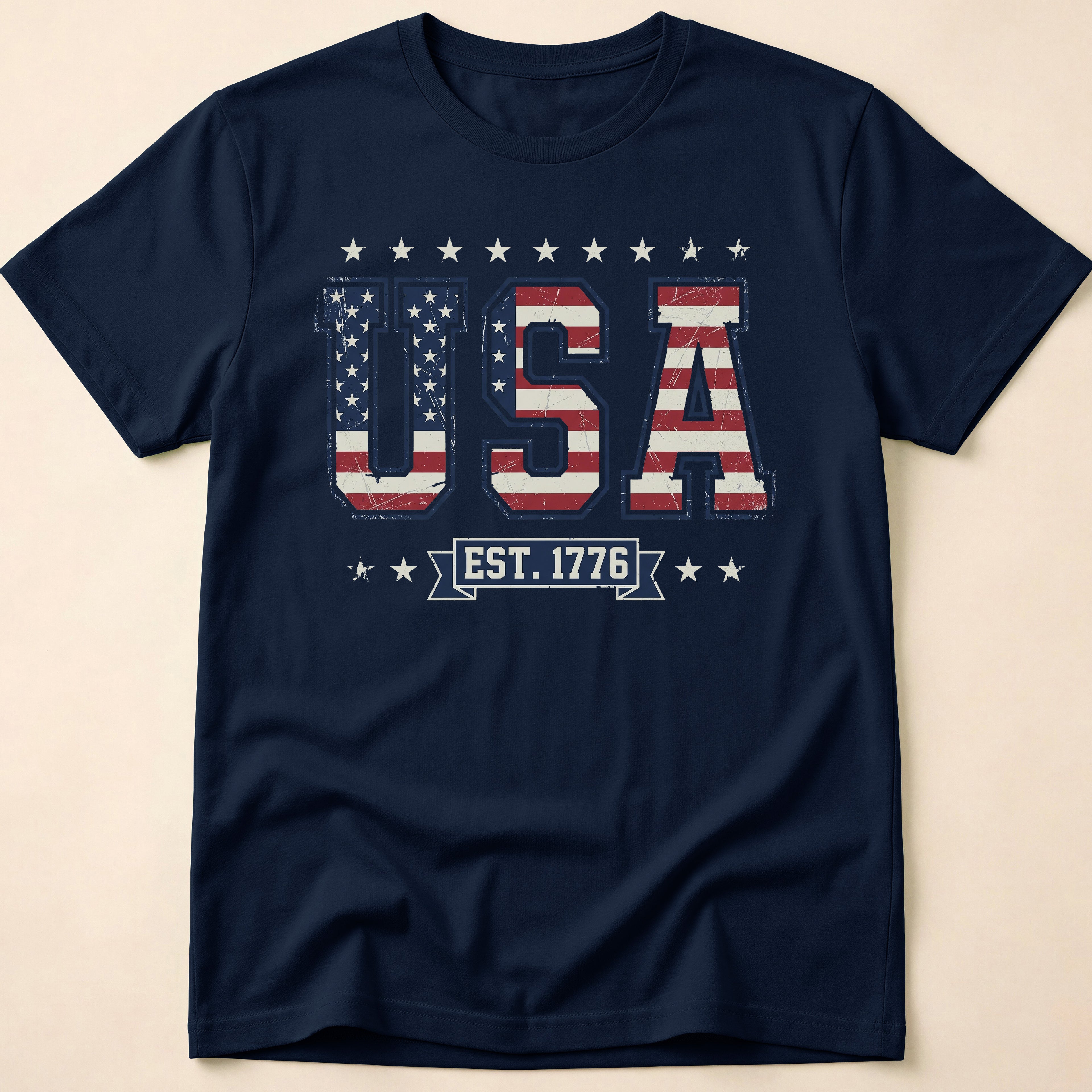 Distressed Collegiate USA Flag Est 1776 T-Shirt