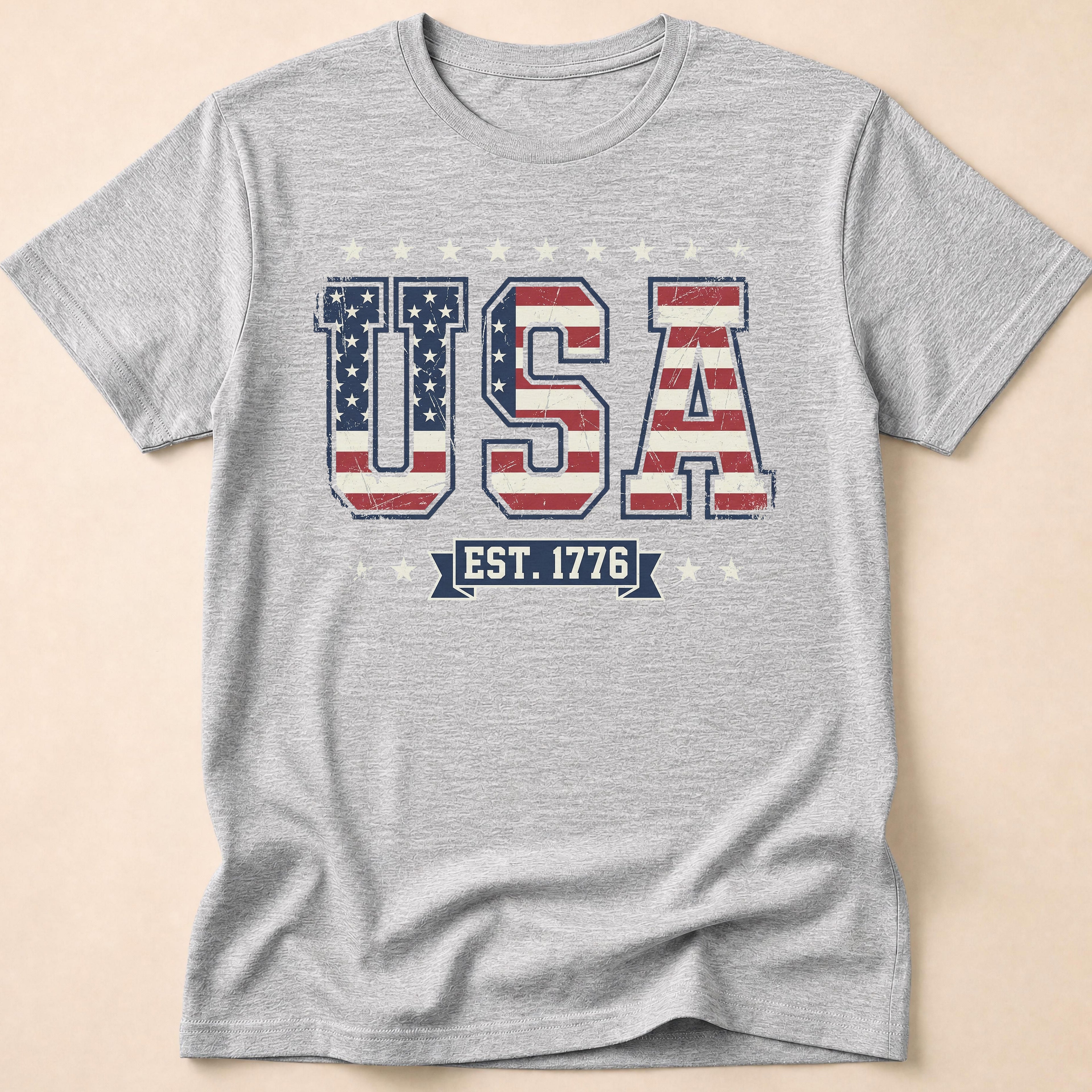 Distressed Collegiate USA Flag Est 1776 T-Shirt