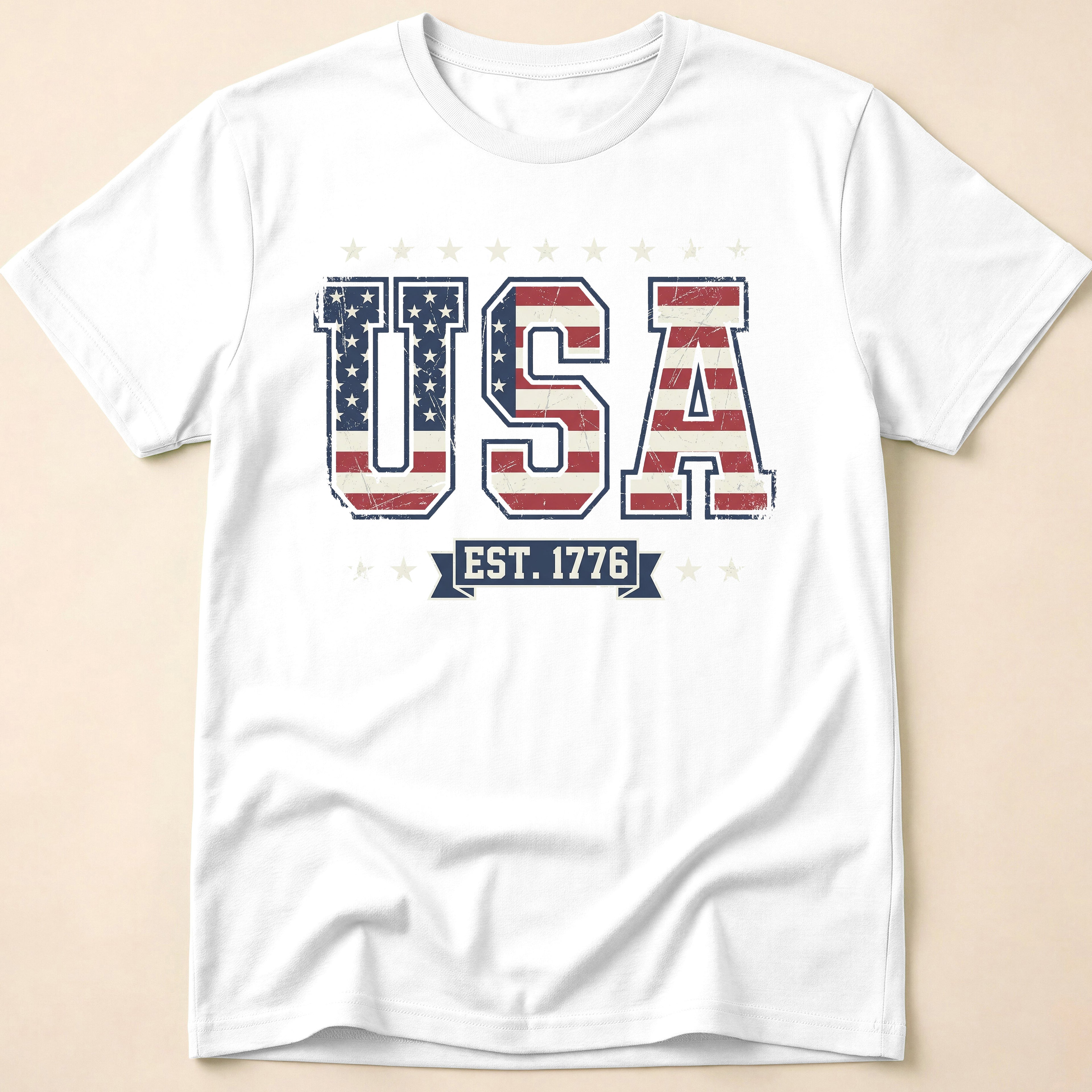 Distressed Collegiate USA Flag Est 1776 T-Shirt