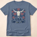 Western Rose Longhorn Skull USA 1776 T-Shirt