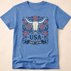 Western Rose Longhorn Skull USA 1776 T-Shirt