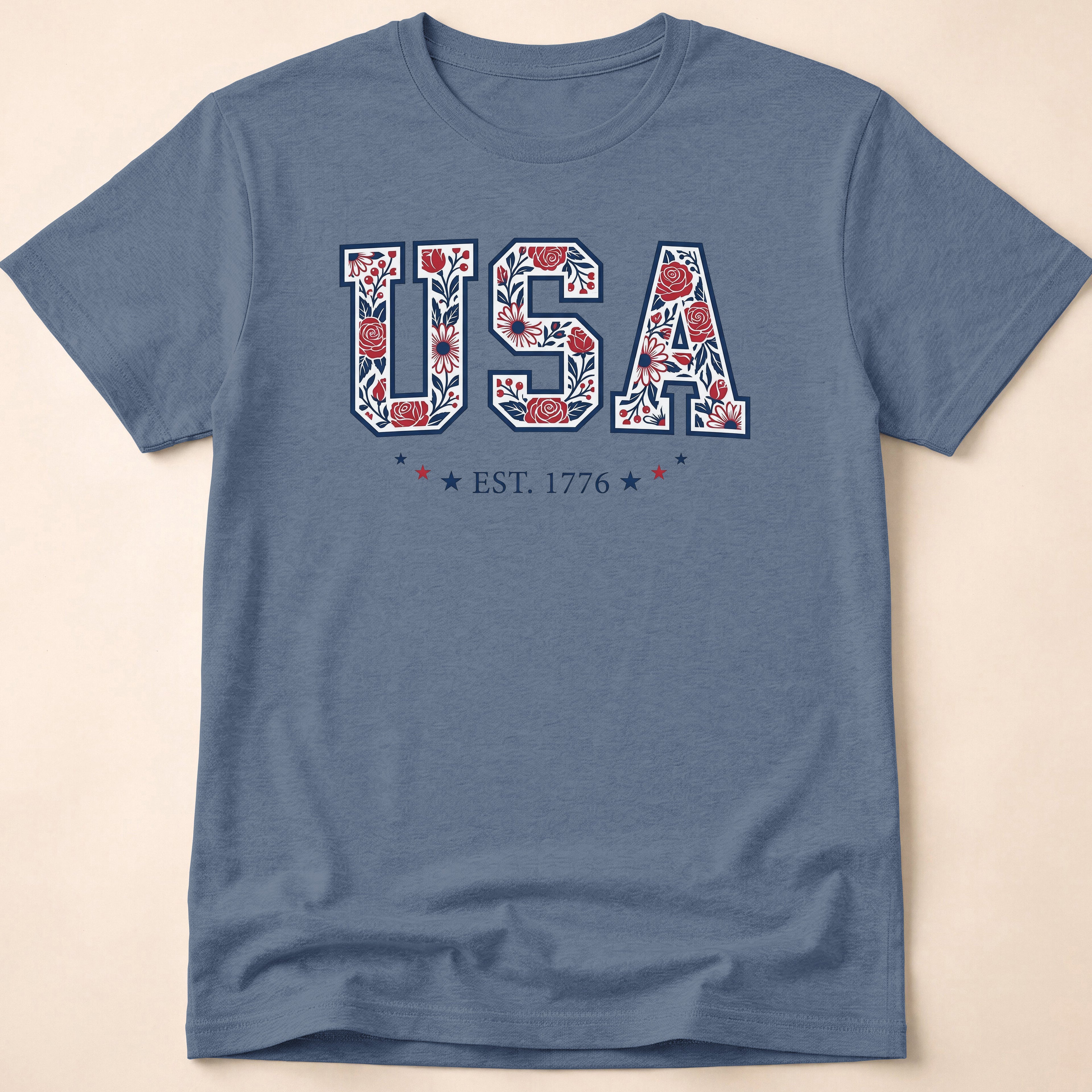 Boho USA Floral Rose Est 1776 T-Shirt