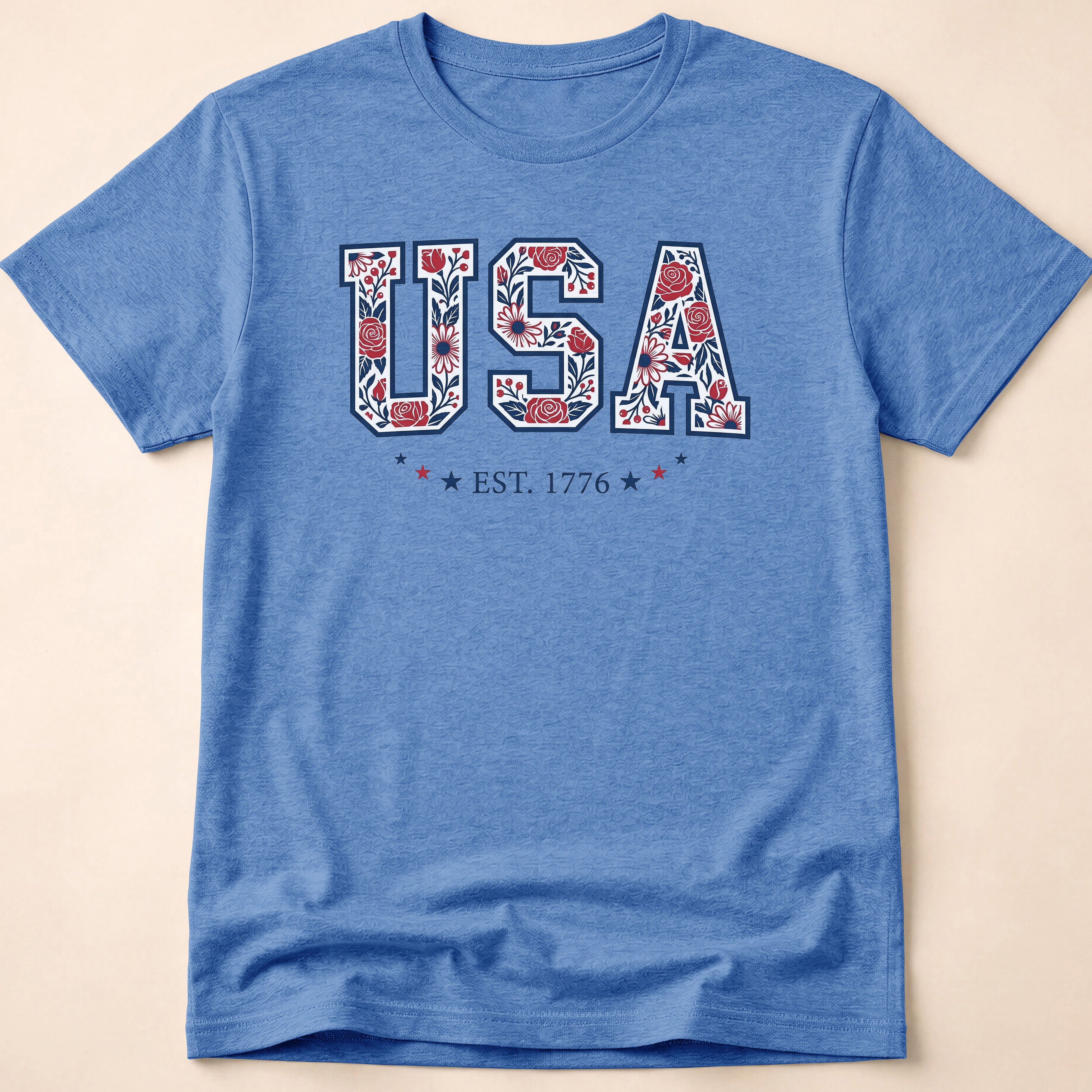 Boho USA Floral Rose Est 1776 T-Shirt