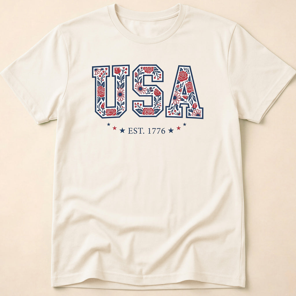 Boho USA Floral Rose Est 1776 T-Shirt