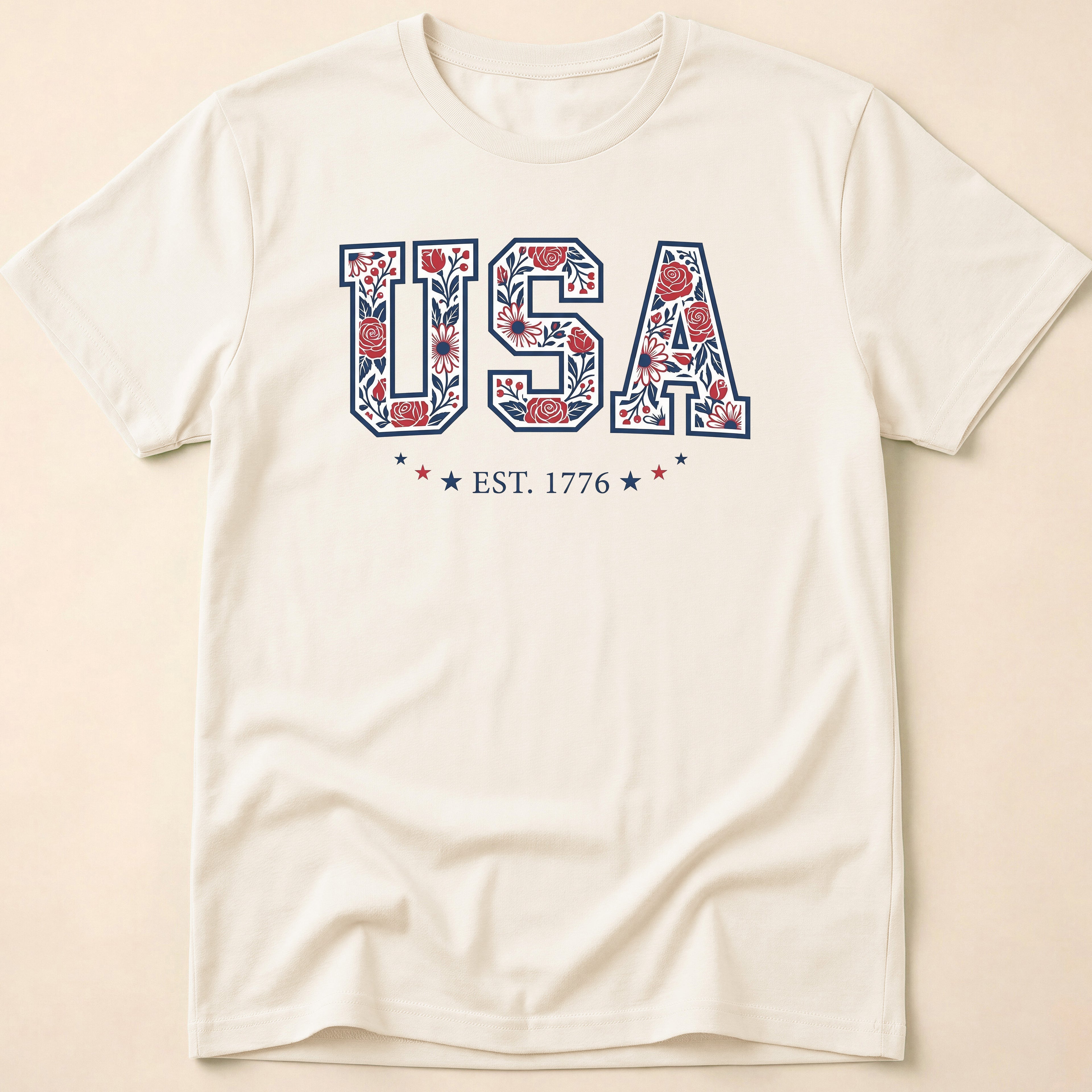 Boho USA Floral Rose Est 1776 T-Shirt