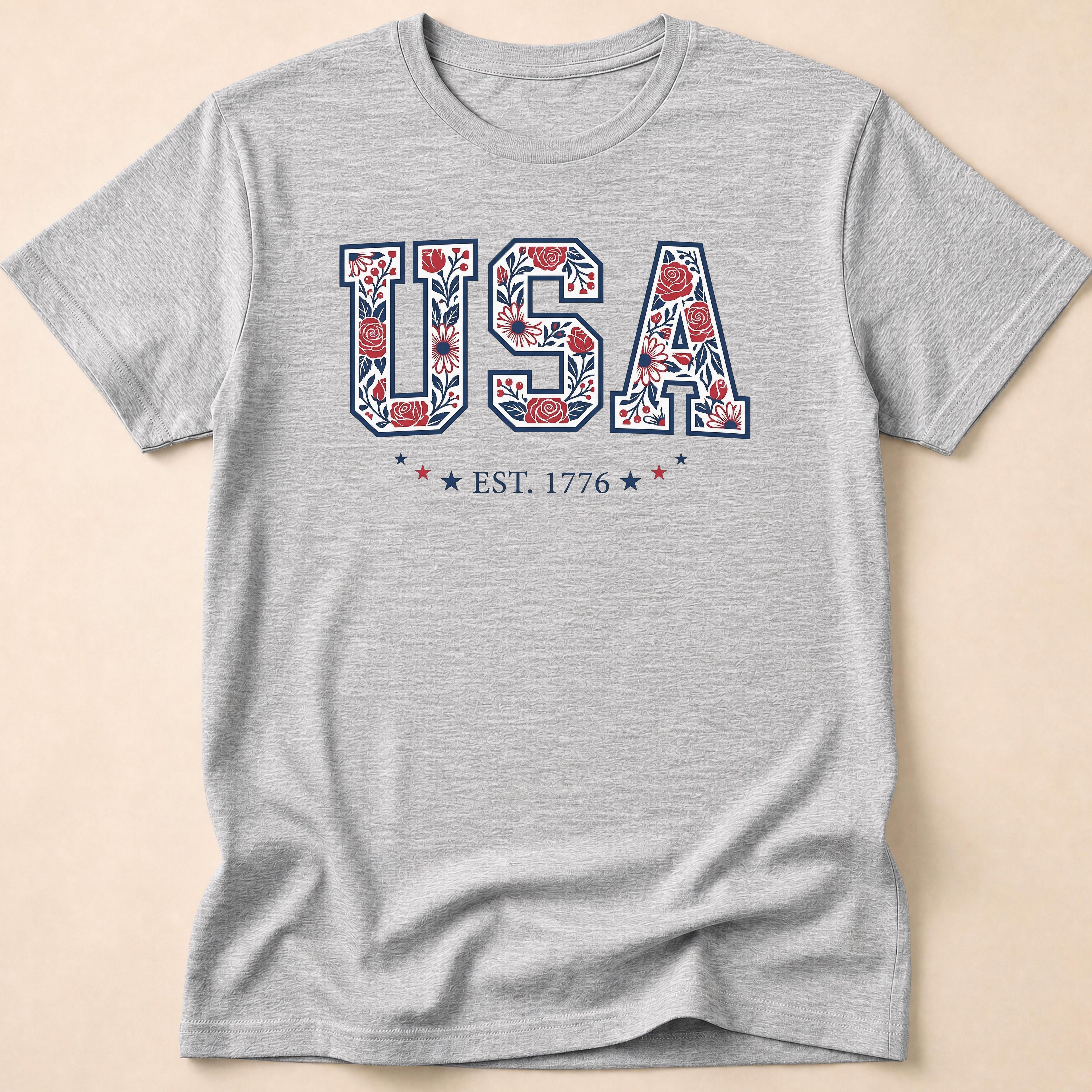 Boho USA Floral Rose Est 1776 T-Shirt