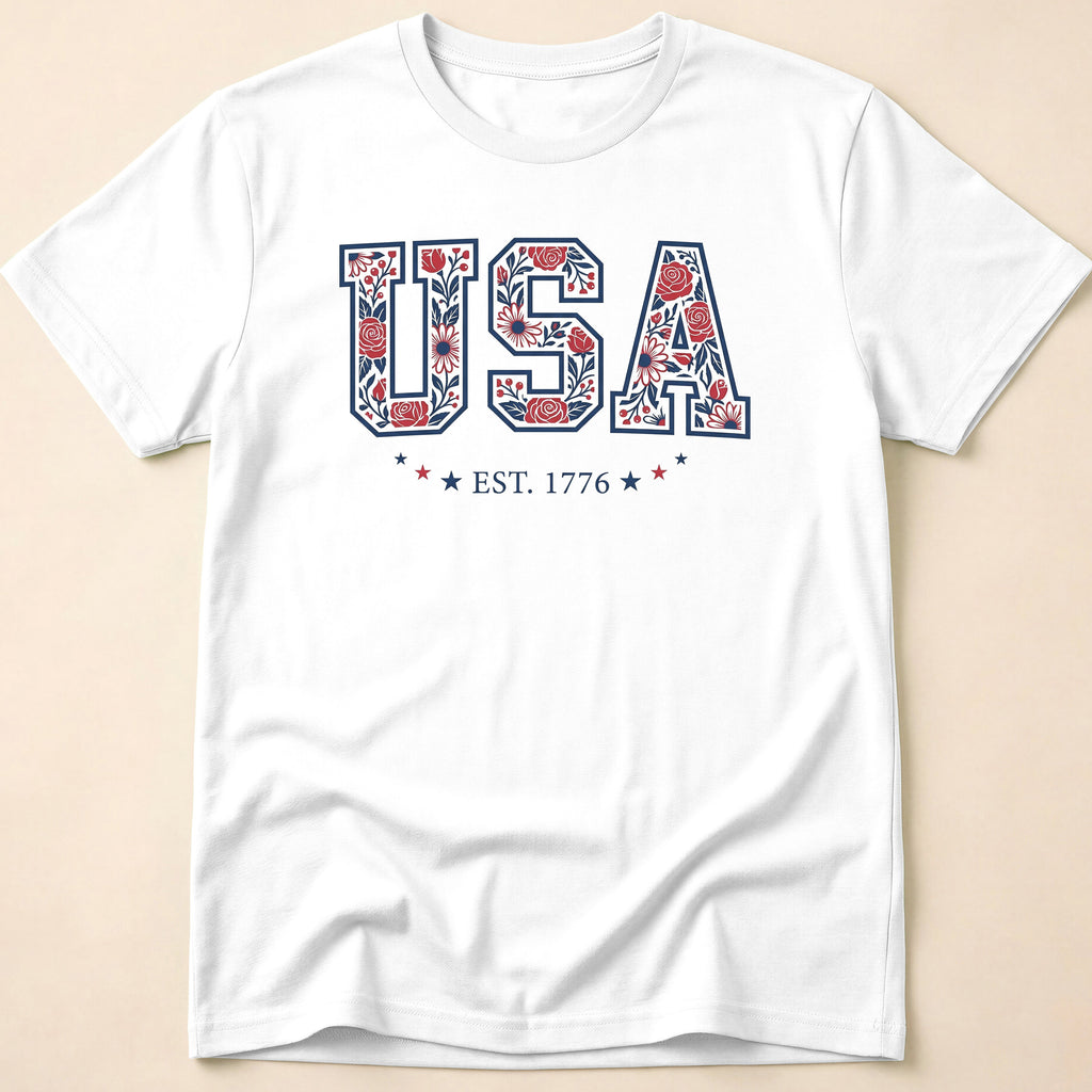 Boho USA Floral Rose Est 1776 T-Shirt